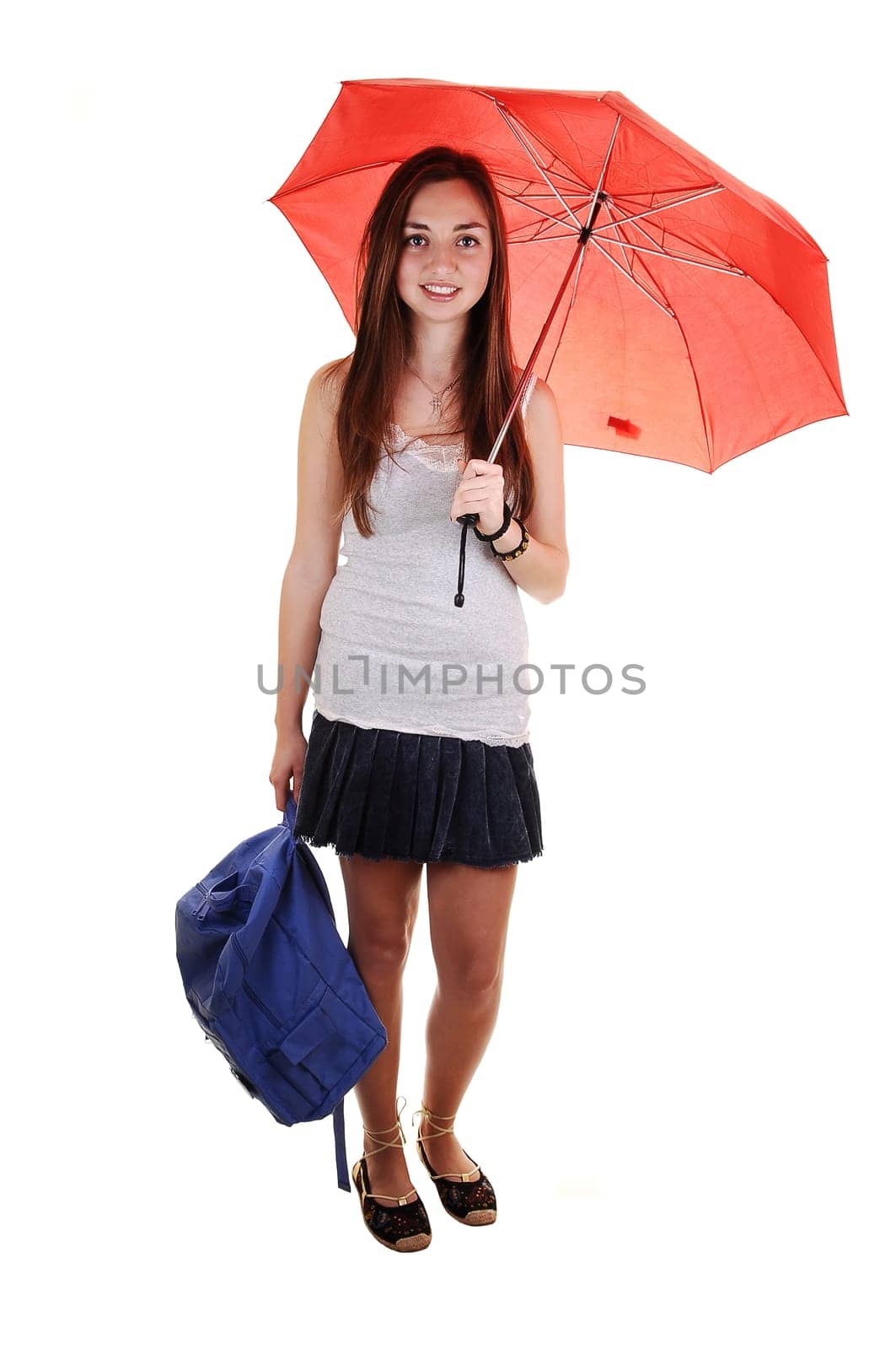 Schoolgirl with backpack.