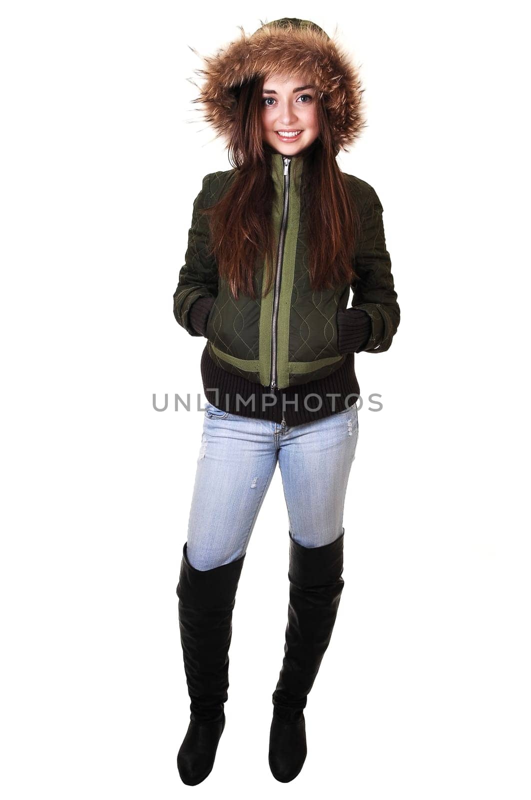 Girl with fur hat.