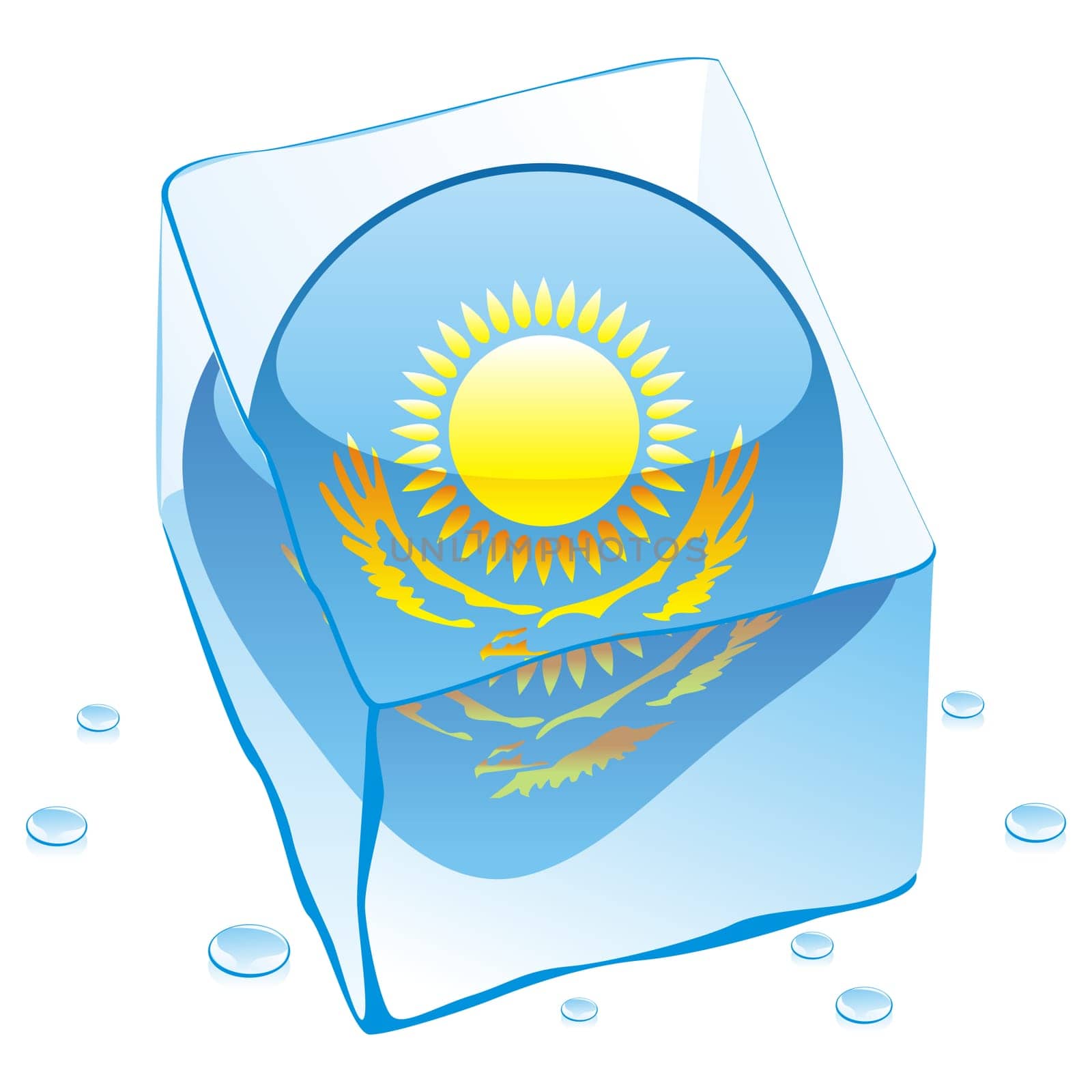 kazakhstan flag frozen in ice cube