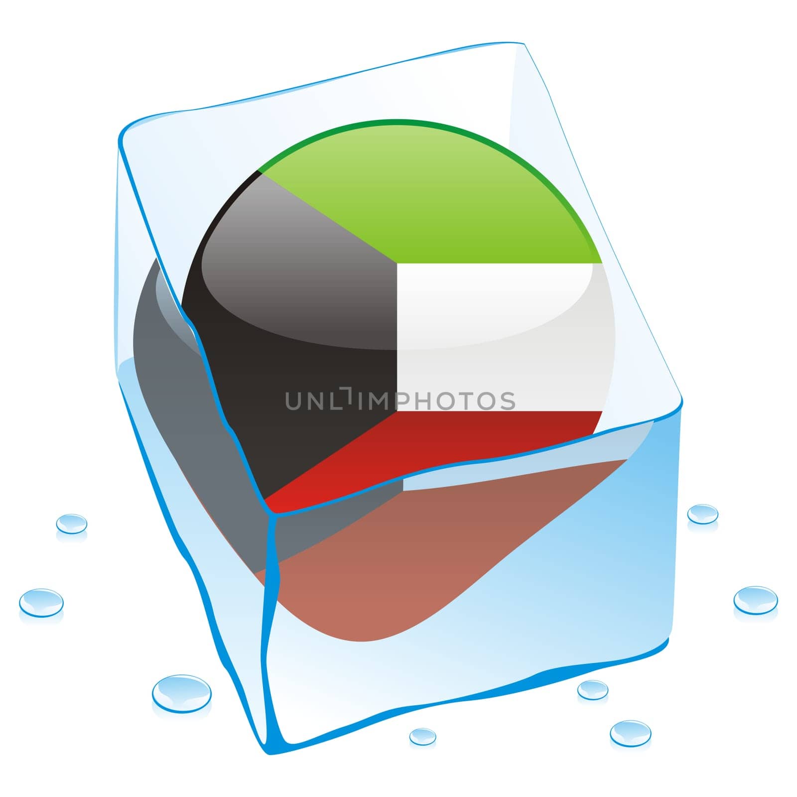 kuwait flag frozen in ice cube