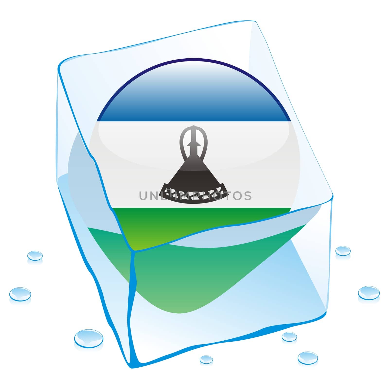 lesotho flag frozen in ice cube