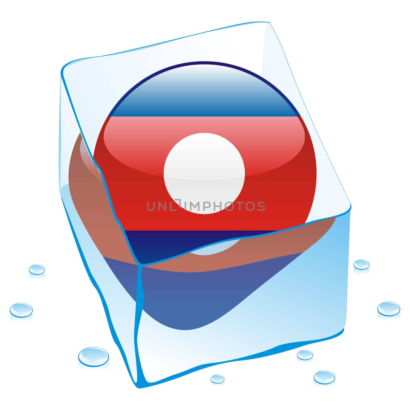 laos flag frozen in ice cube