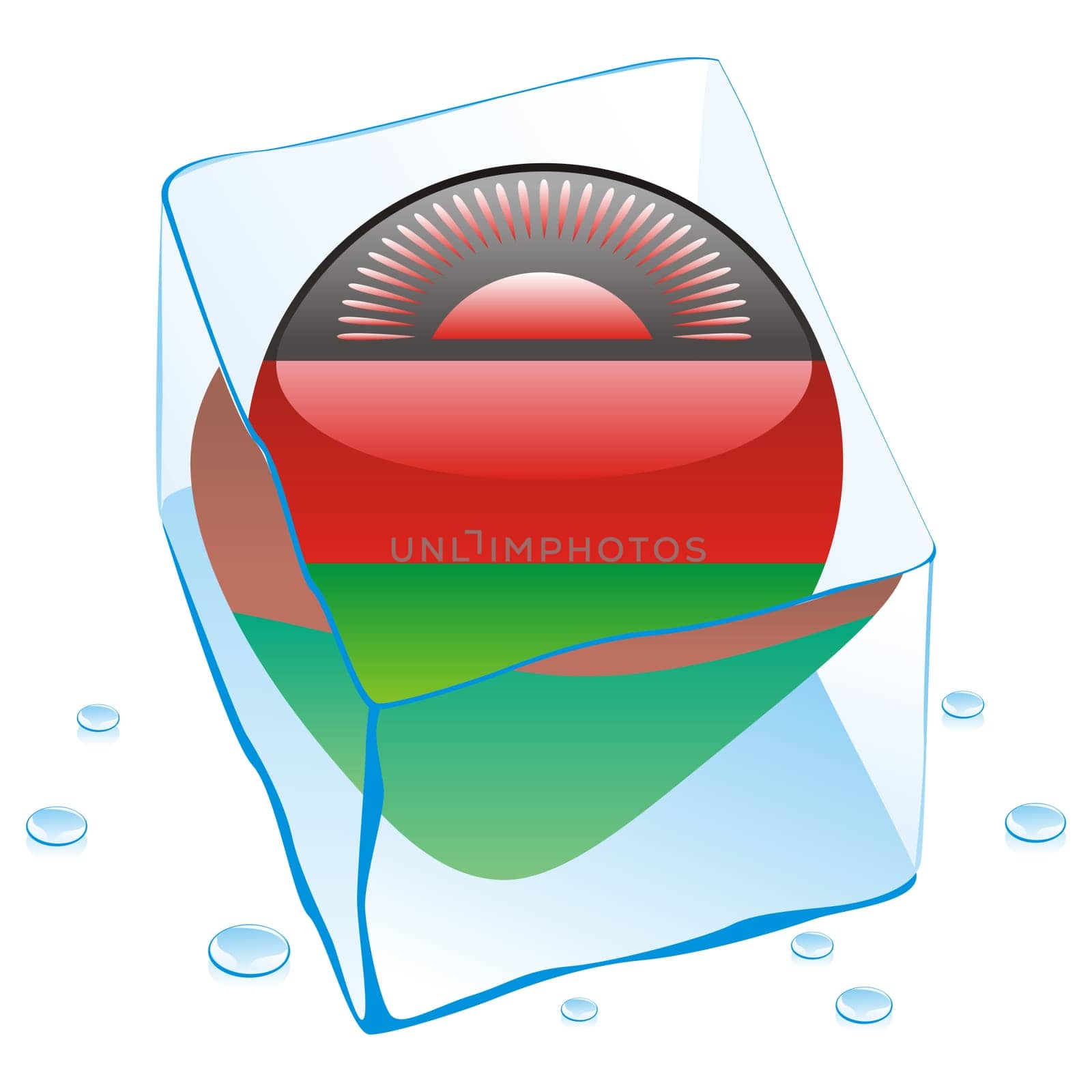 malawi flag frozen in ice cube