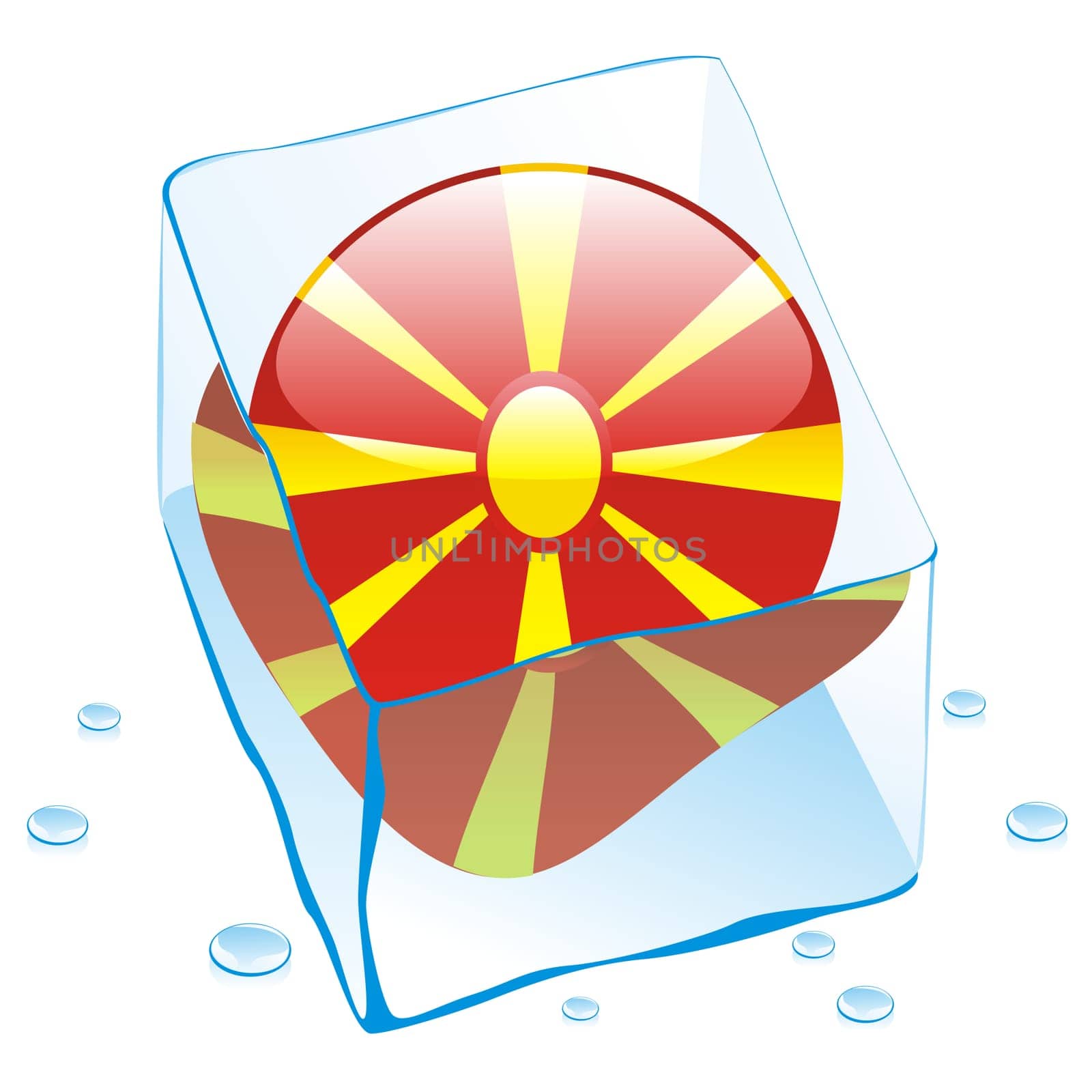 macedonia flag frozen in ice cube