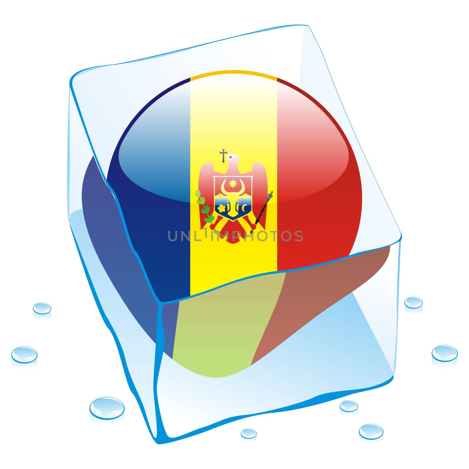 moldova flag frozen in ice cube