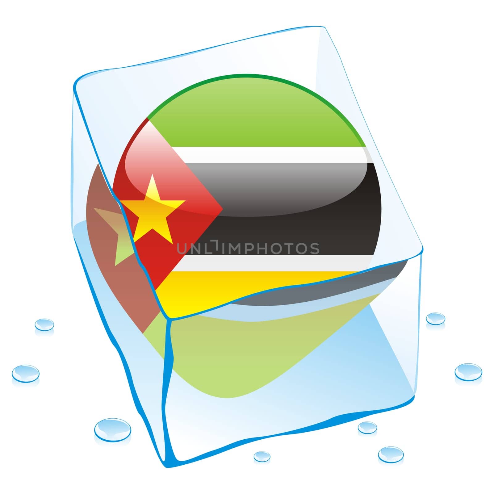 mozambique flag frozen in ice cube