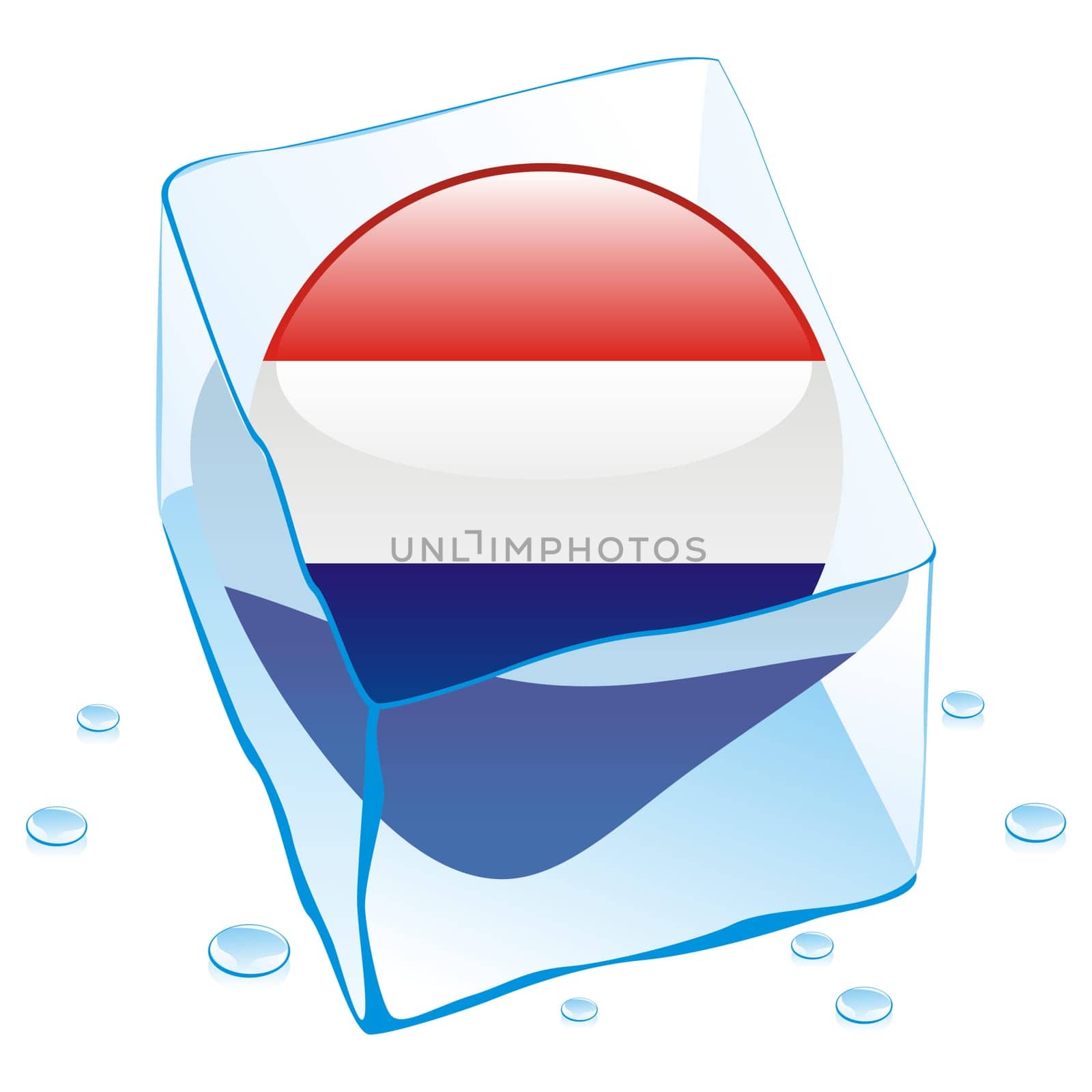 netherlands flag frozen in ice cube
