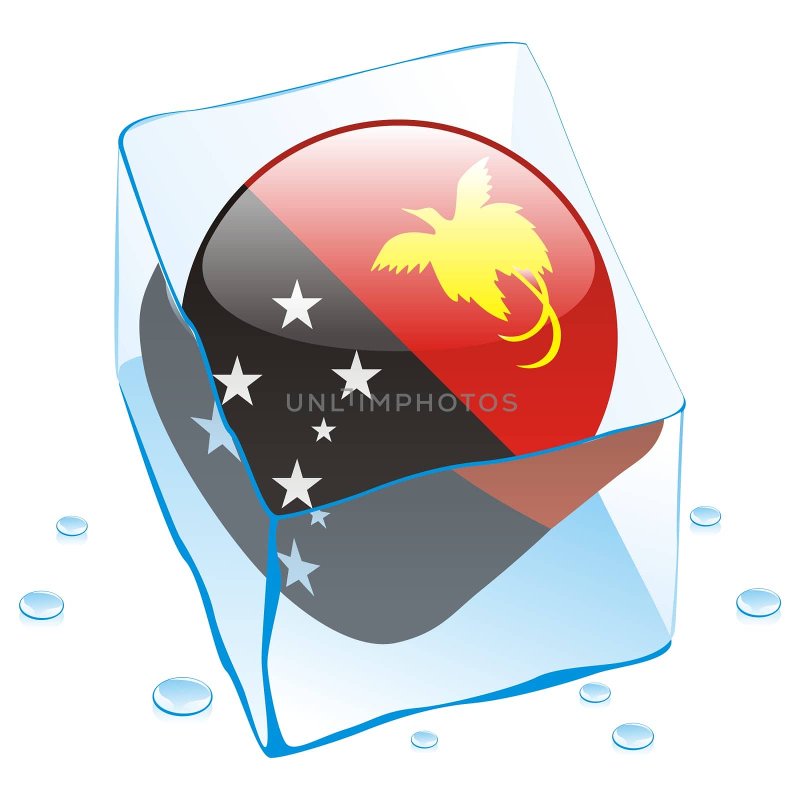 papua new guinea flag frozen in ice cube