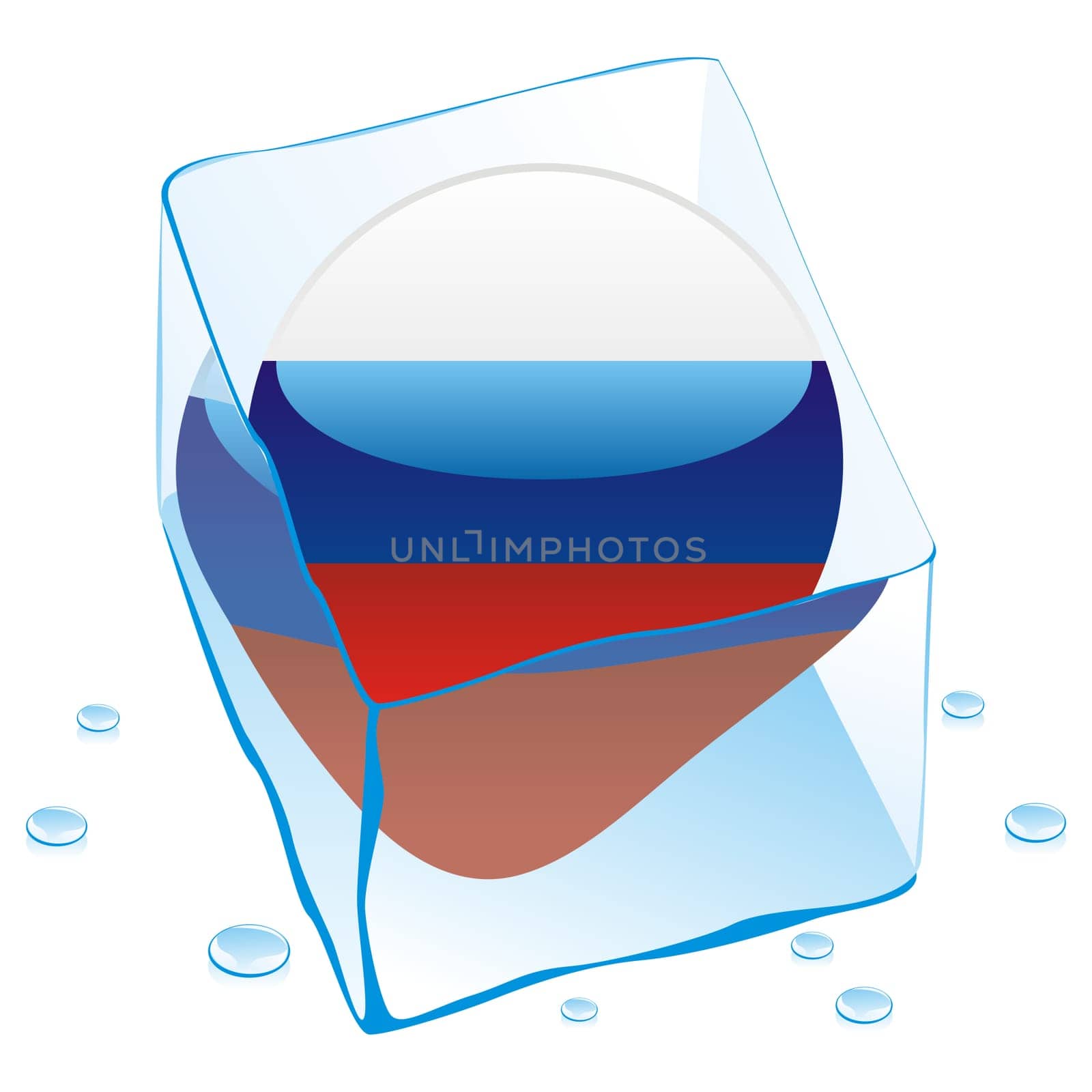 russia flag frozen in ice cube