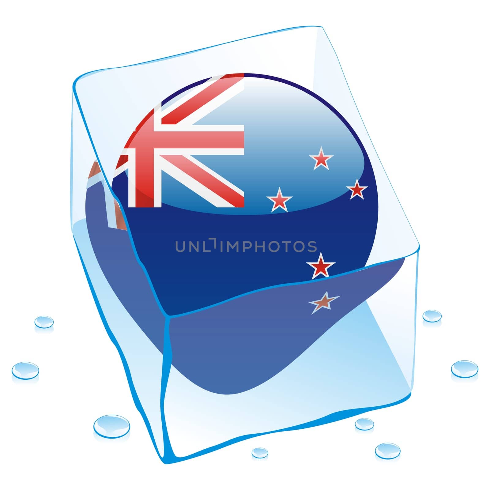 new zealand flag frozen in ice cube