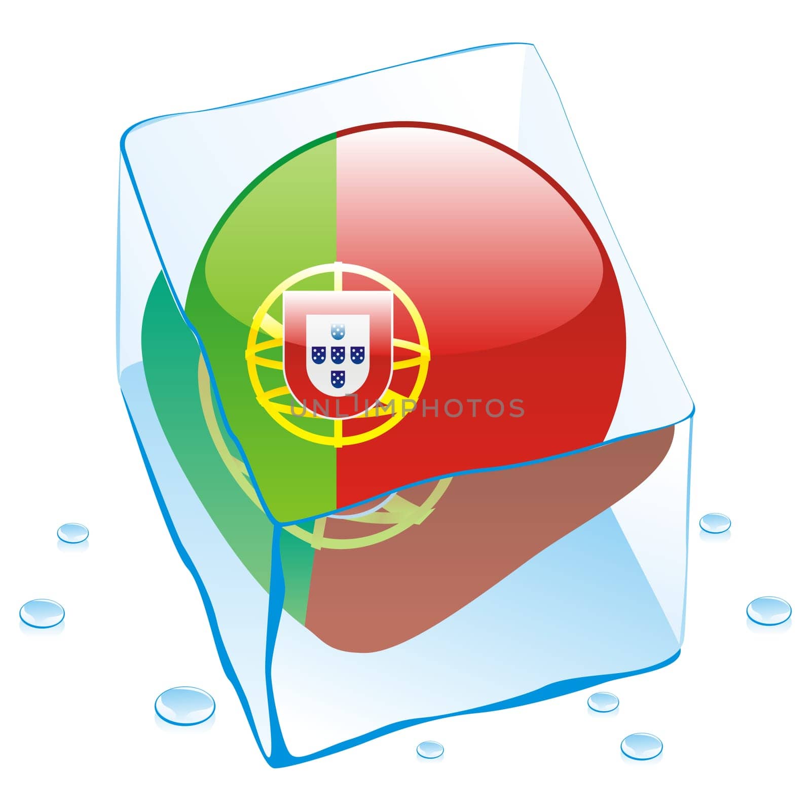 portugal flag frozen in ice cube