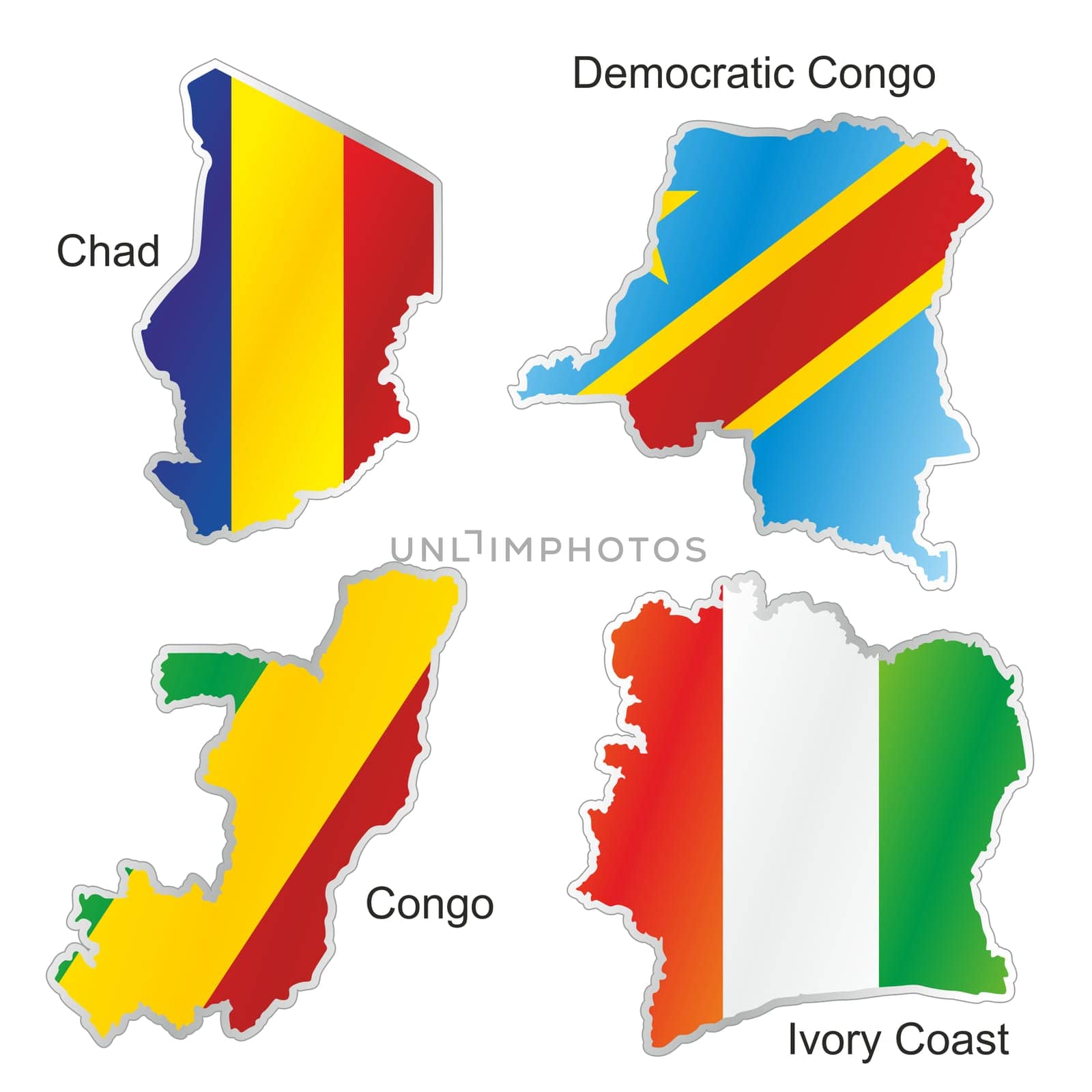 isolated african flags in map shape
