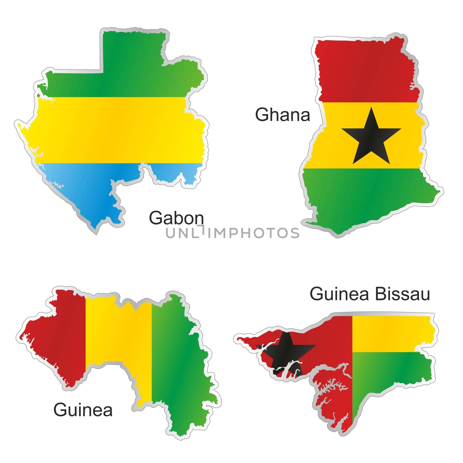 isolated african flags in map shape