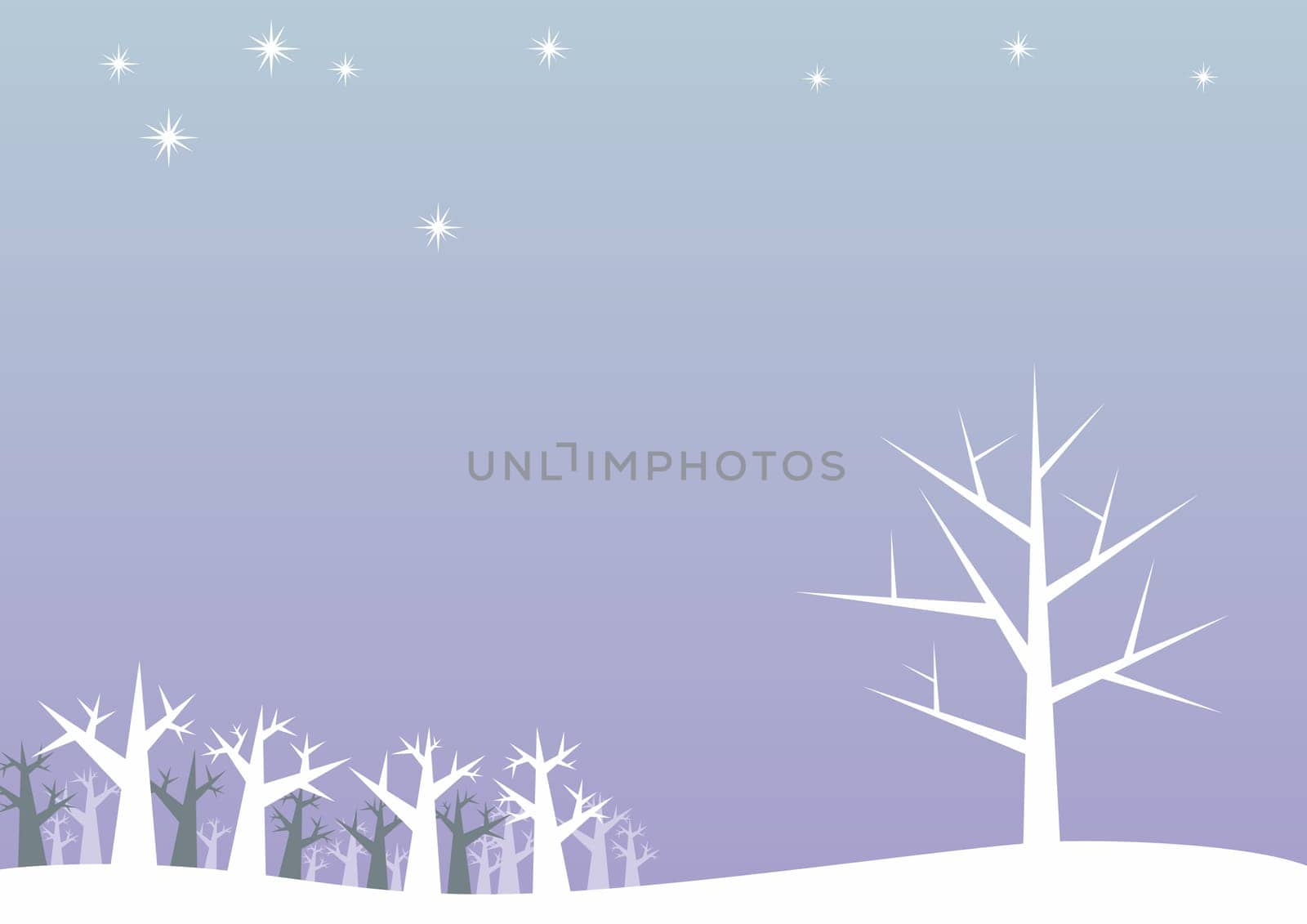 illustration of white trees in a winter