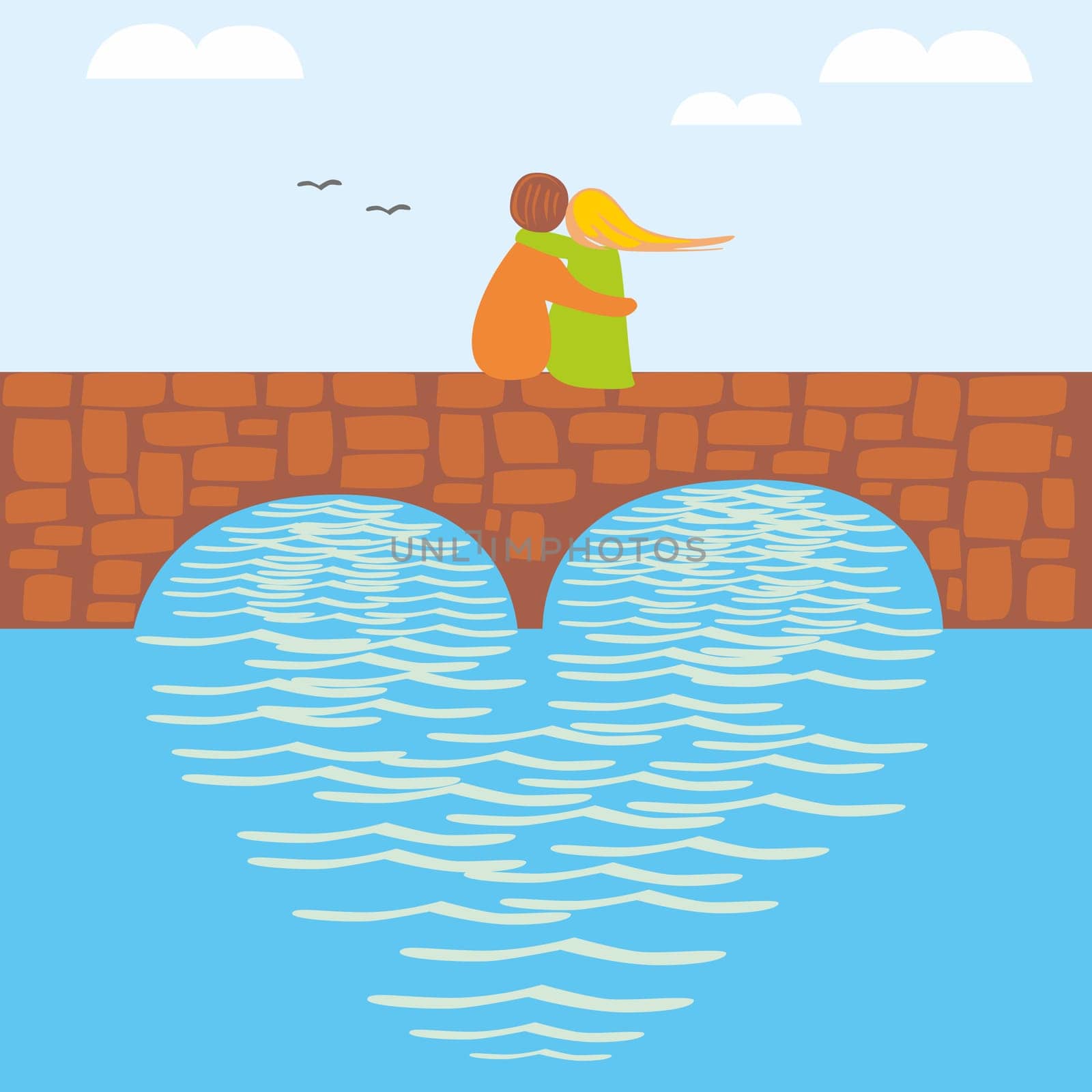 young couple in love on a bridge