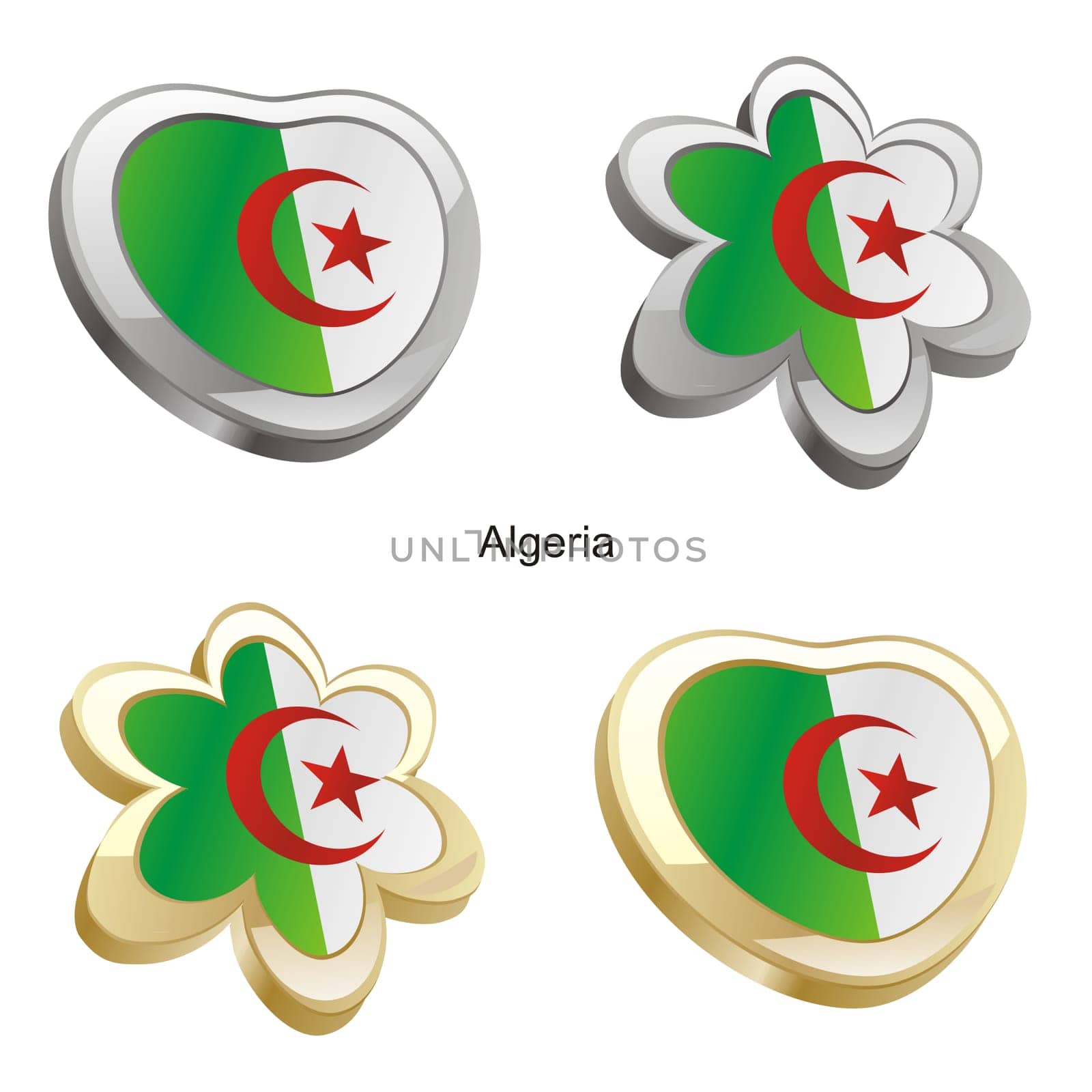 algeria flag in heart and flower shape