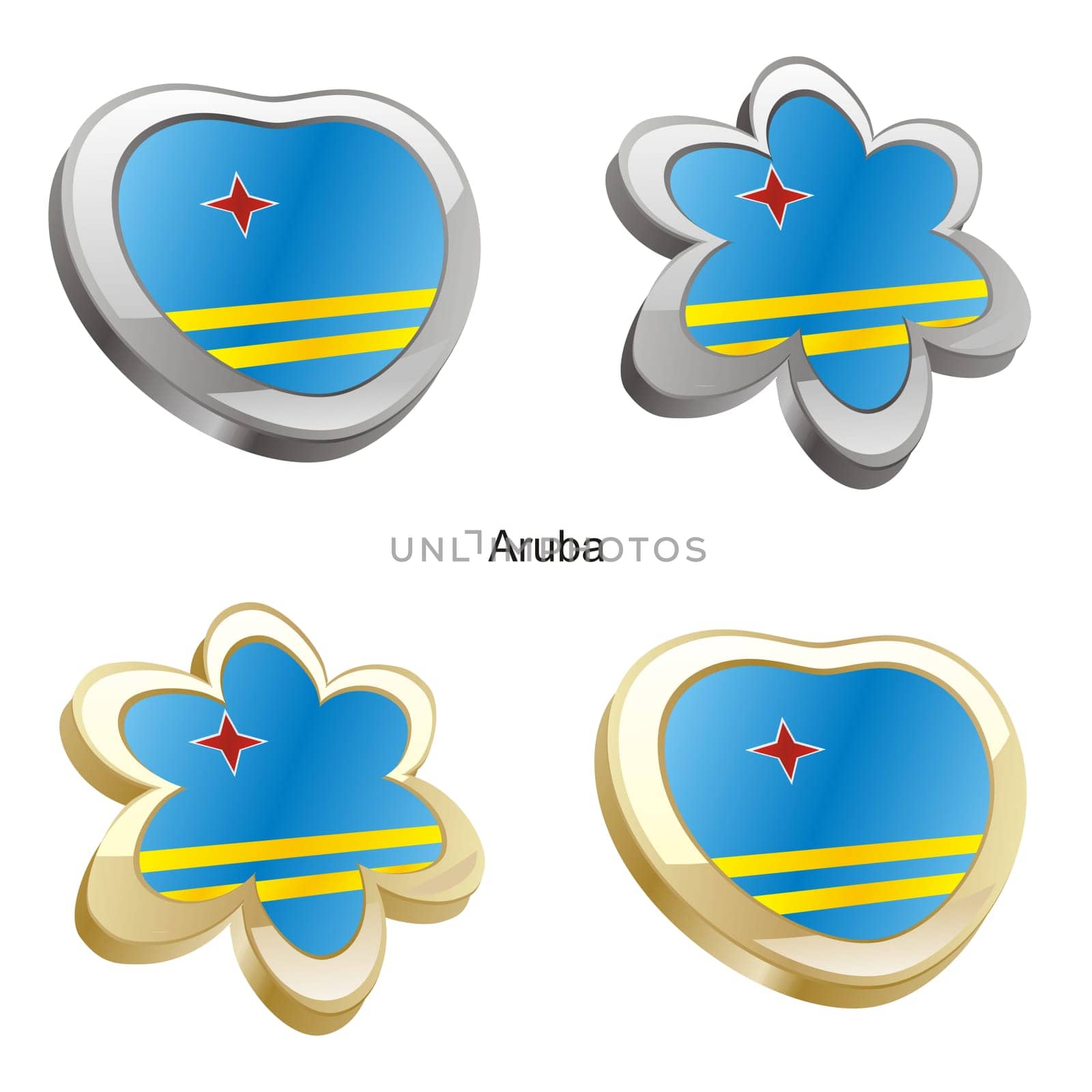 aruba flag in heart and flower shape