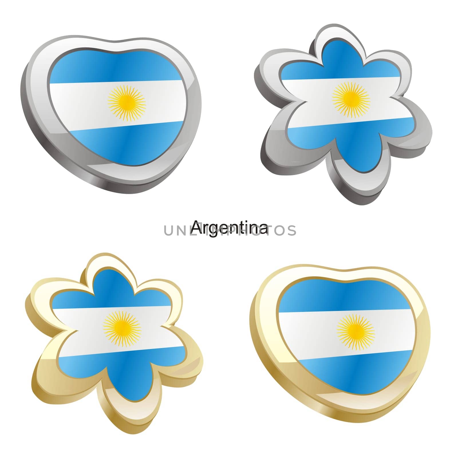 argentina flag in heart and flower shape