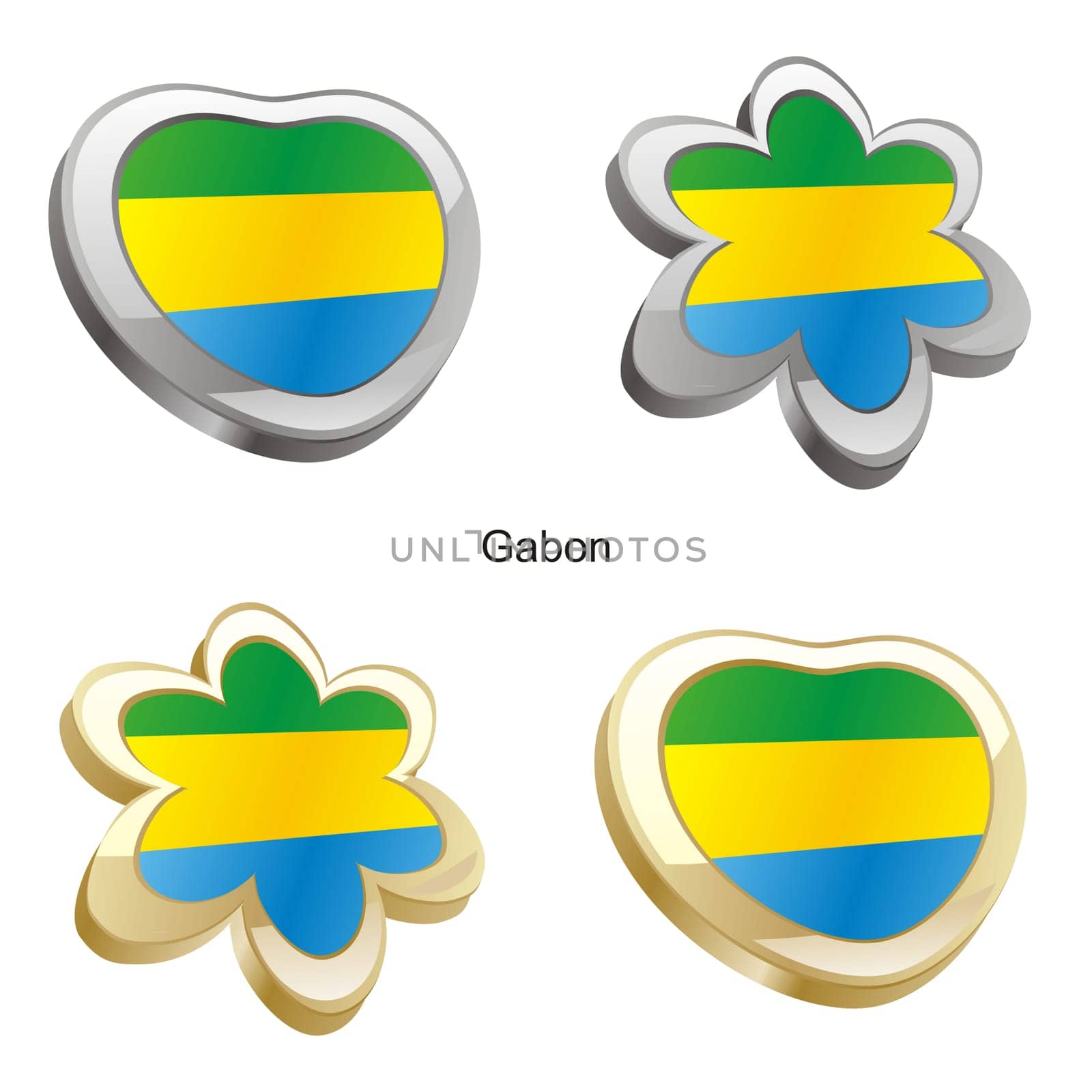 gabon flag in heart and flower shape