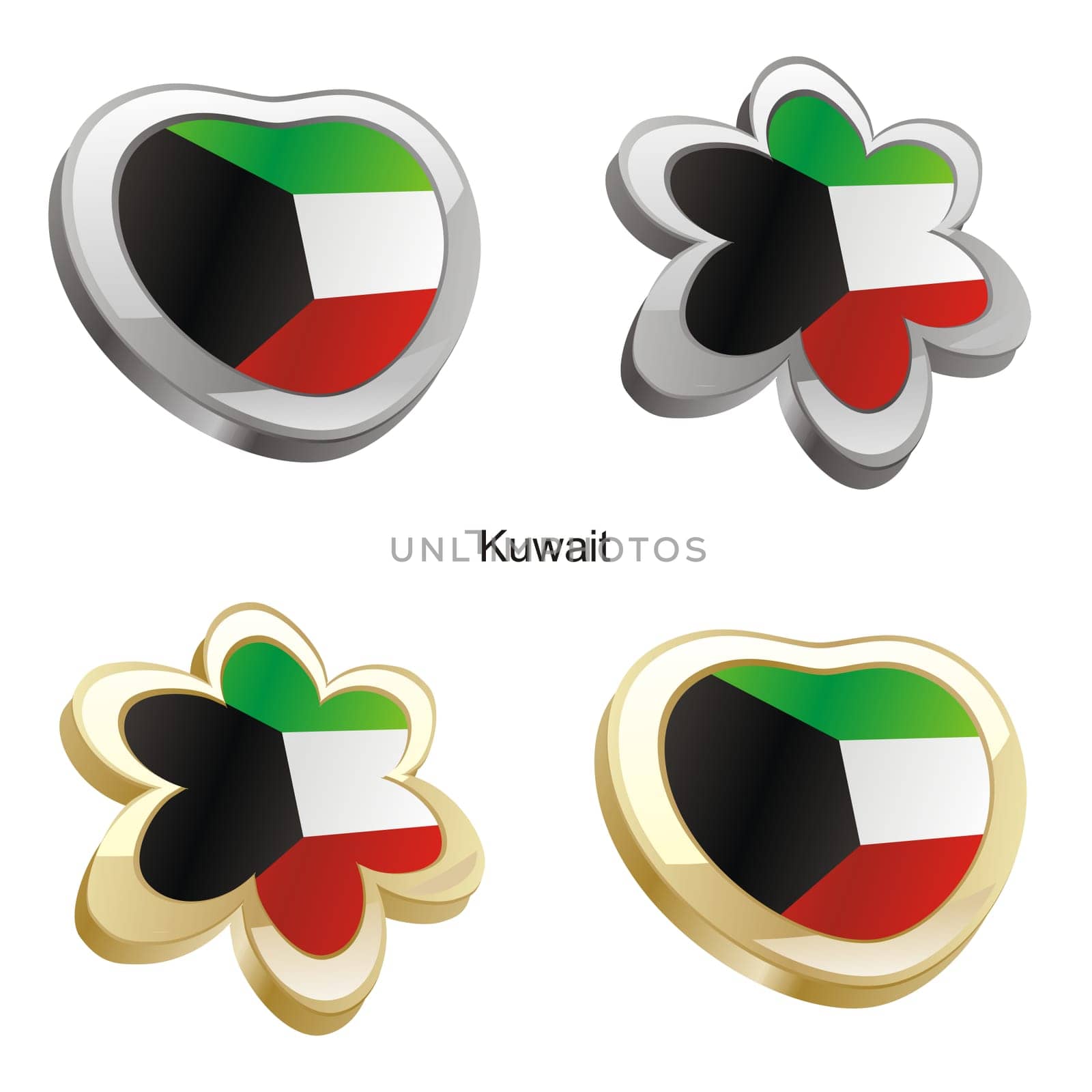 kuwait flag in heart and flower shape