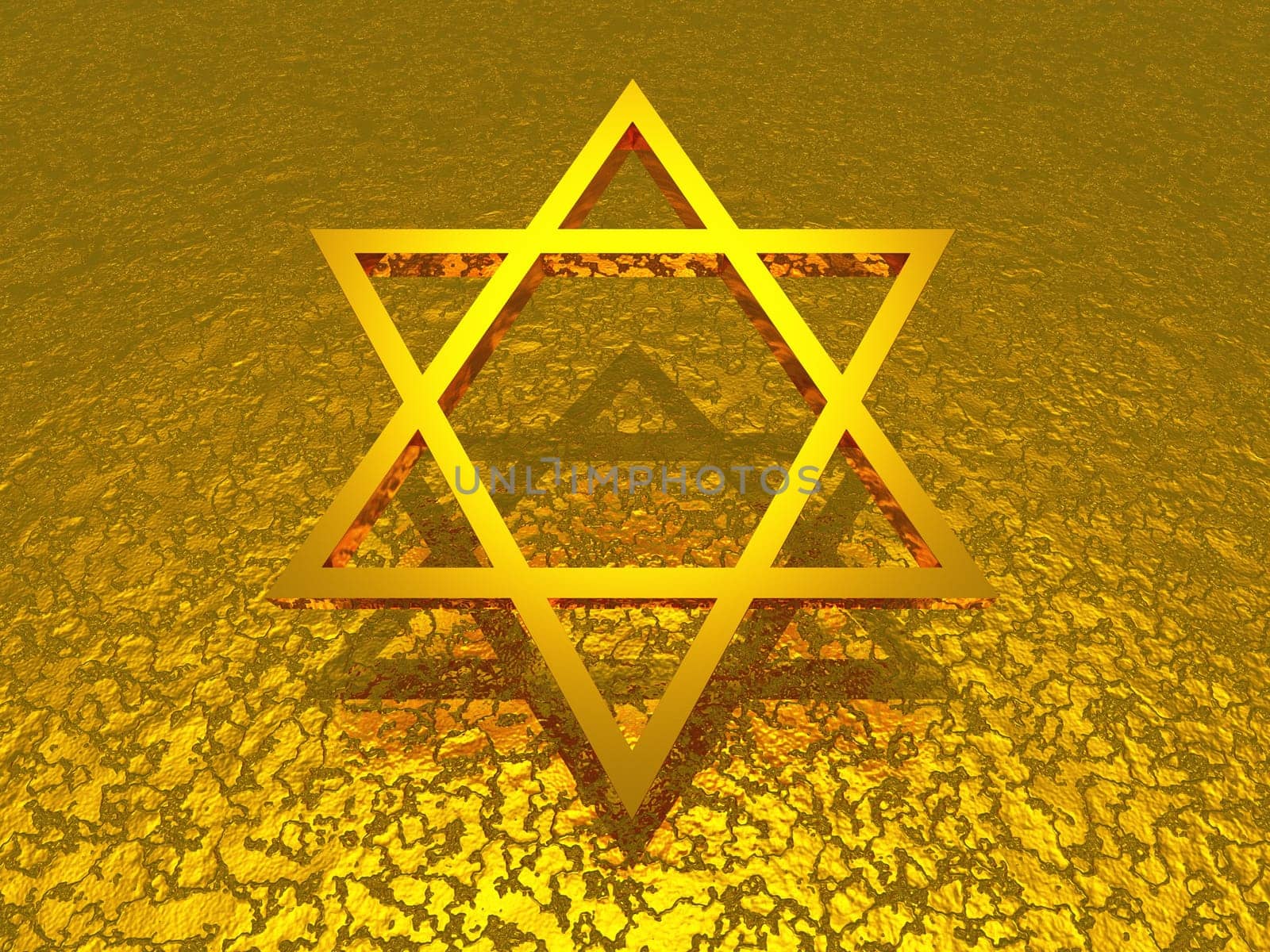 3D gold Star of David on golden structure