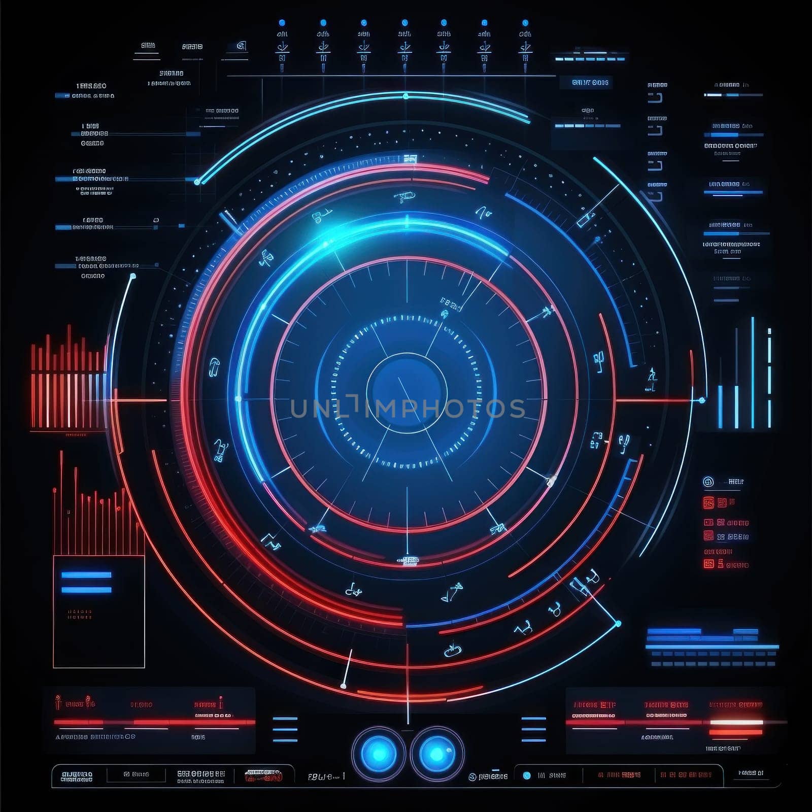 Abstract of glowing futuristic in virtual head up cyber interface concept. Background futuristic innovation of neon in back background. generative AI.