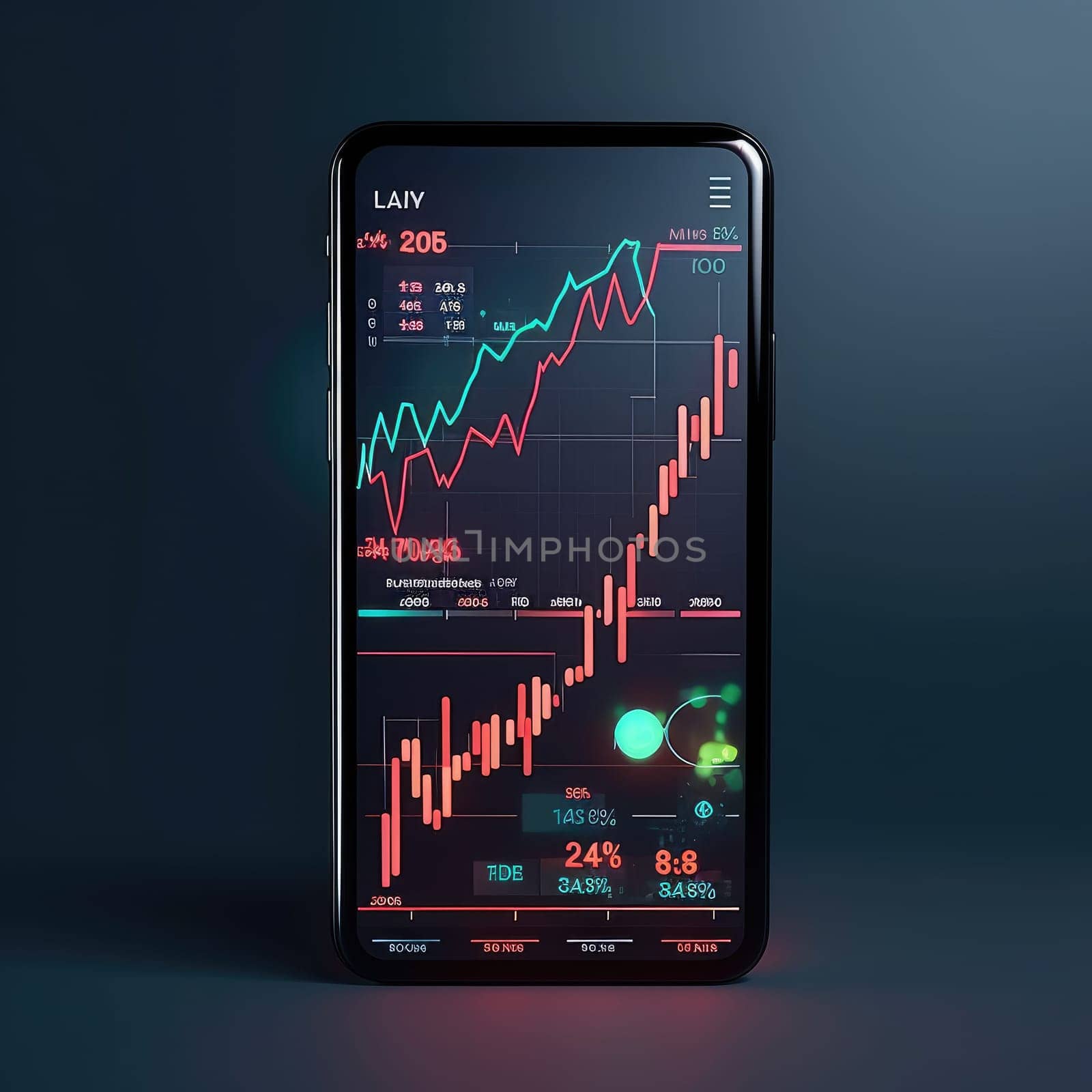 Business finance and stock market chart with flat line ar interface, ux ui. Generative AI.