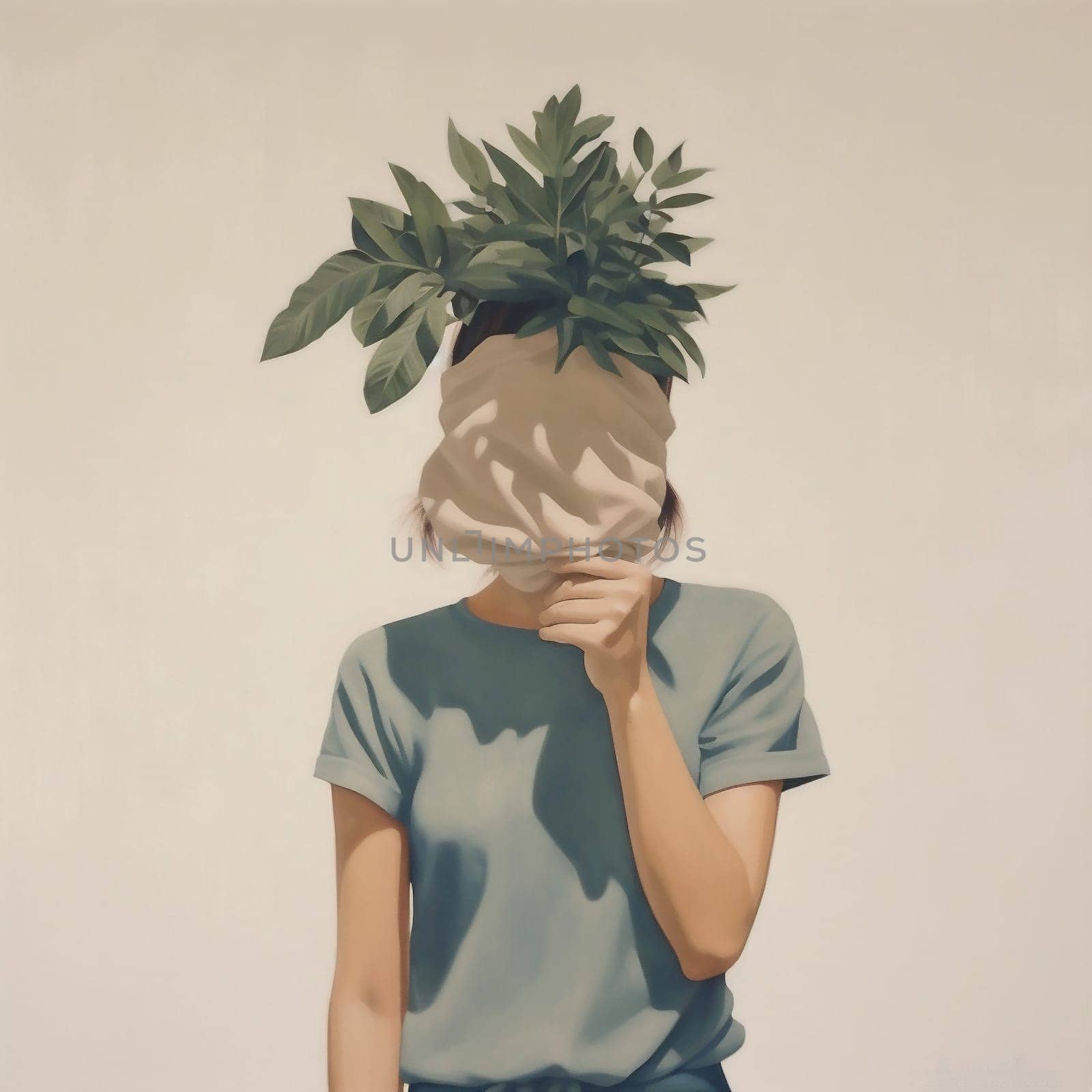abstract woman leaf palm trendy poster design print beige artwork art. Generative AI. by Vichizh