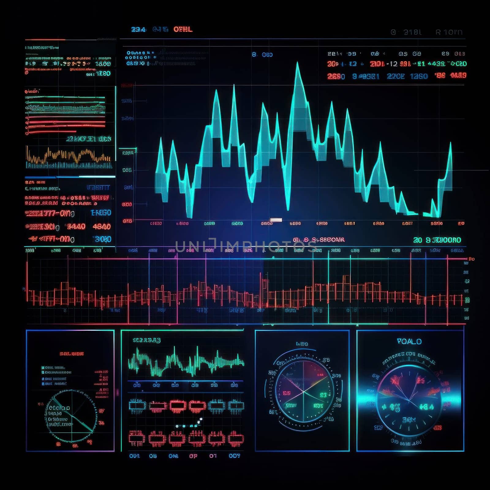 Abstract of glowing futuristic in virtual head up cyber interface concept. Background futuristic innovation of neon in back background. generative AI by nateemee