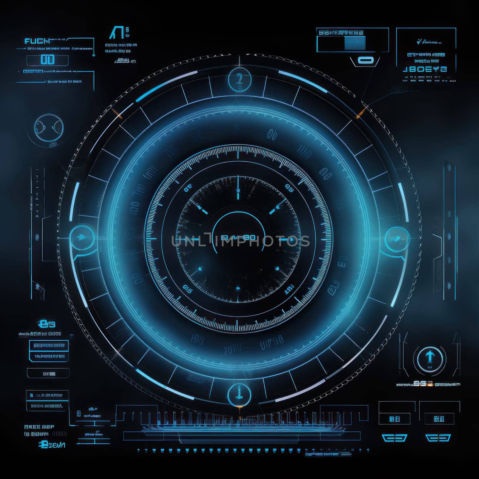 Abstract of glowing futuristic in virtual head up cyber interface concept. Background futuristic innovation of neon in back background. generative AI by nateemee