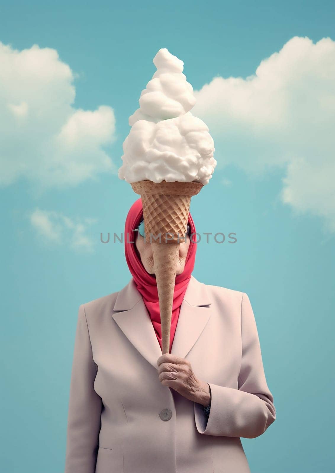 Summer dessert ice cream background vanilla cream blue cold white fruit soft sweet tasty delicious refreshing food hand female ice waffle women cone