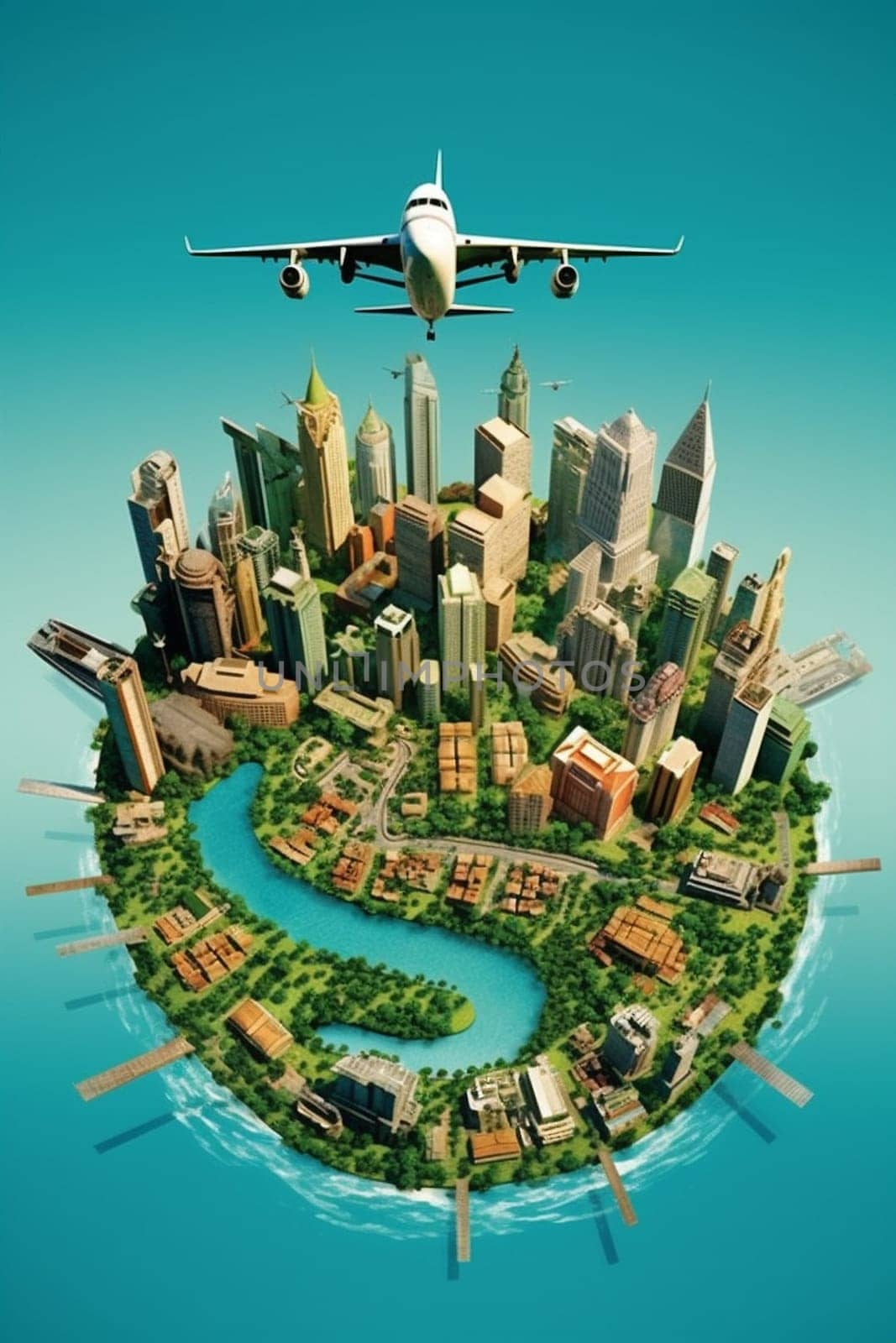 europa plane global concept earth travel globe illustration city map. Generative AI. by Vichizh