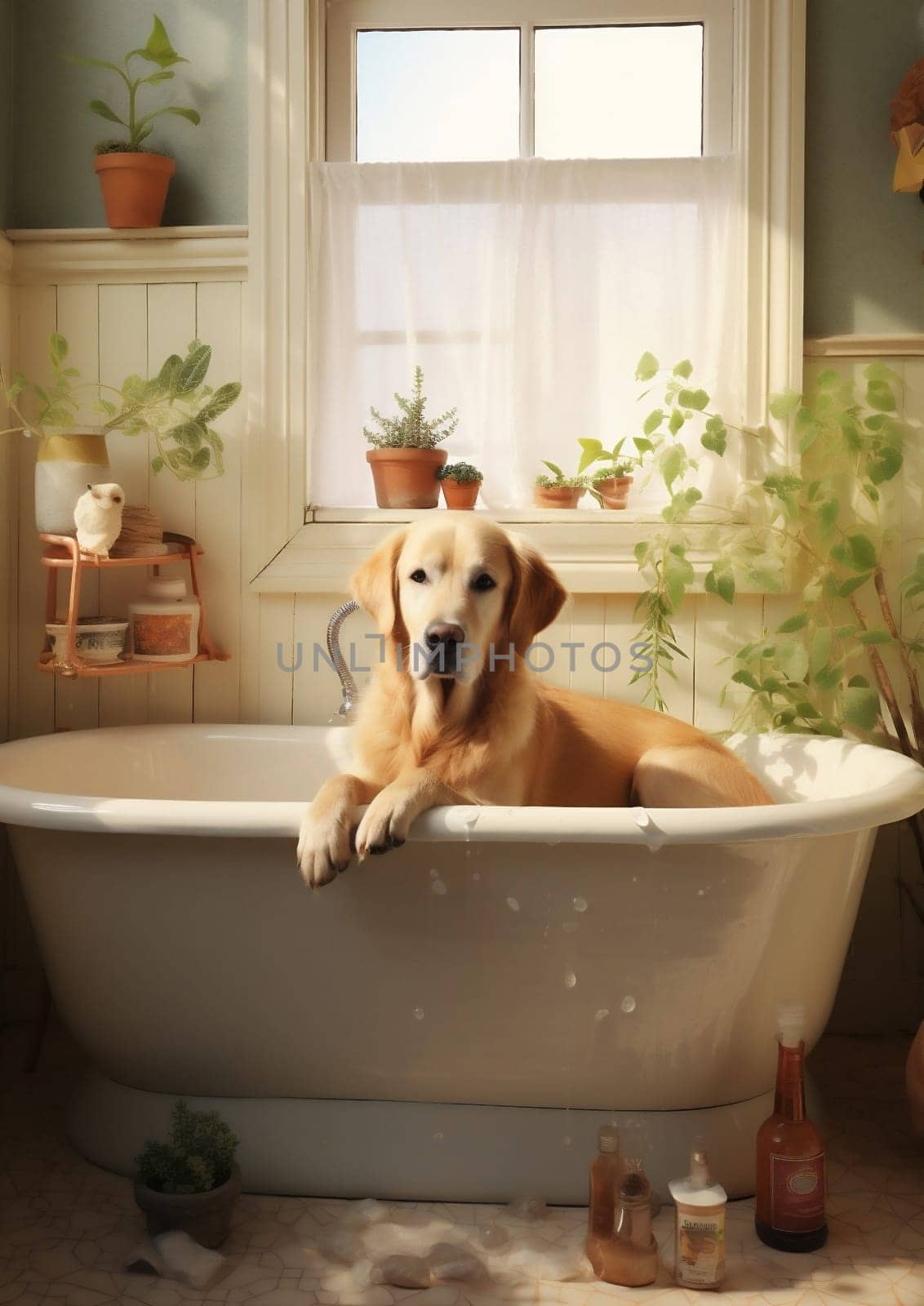 Dog wet bathtub friend clean adorable cute water domestic hygiene funny happy grooming shampoo pet bathroom animal puppy care bathing wash shower