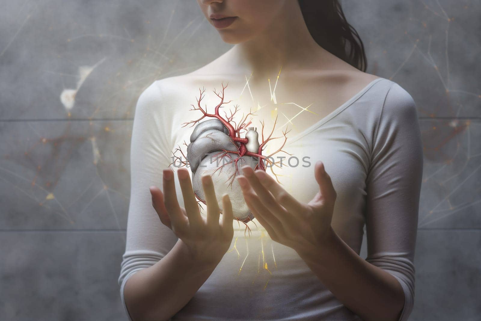 woman heart donor hand charity medical concept red help health cardiology. Generative AI. by Vichizh