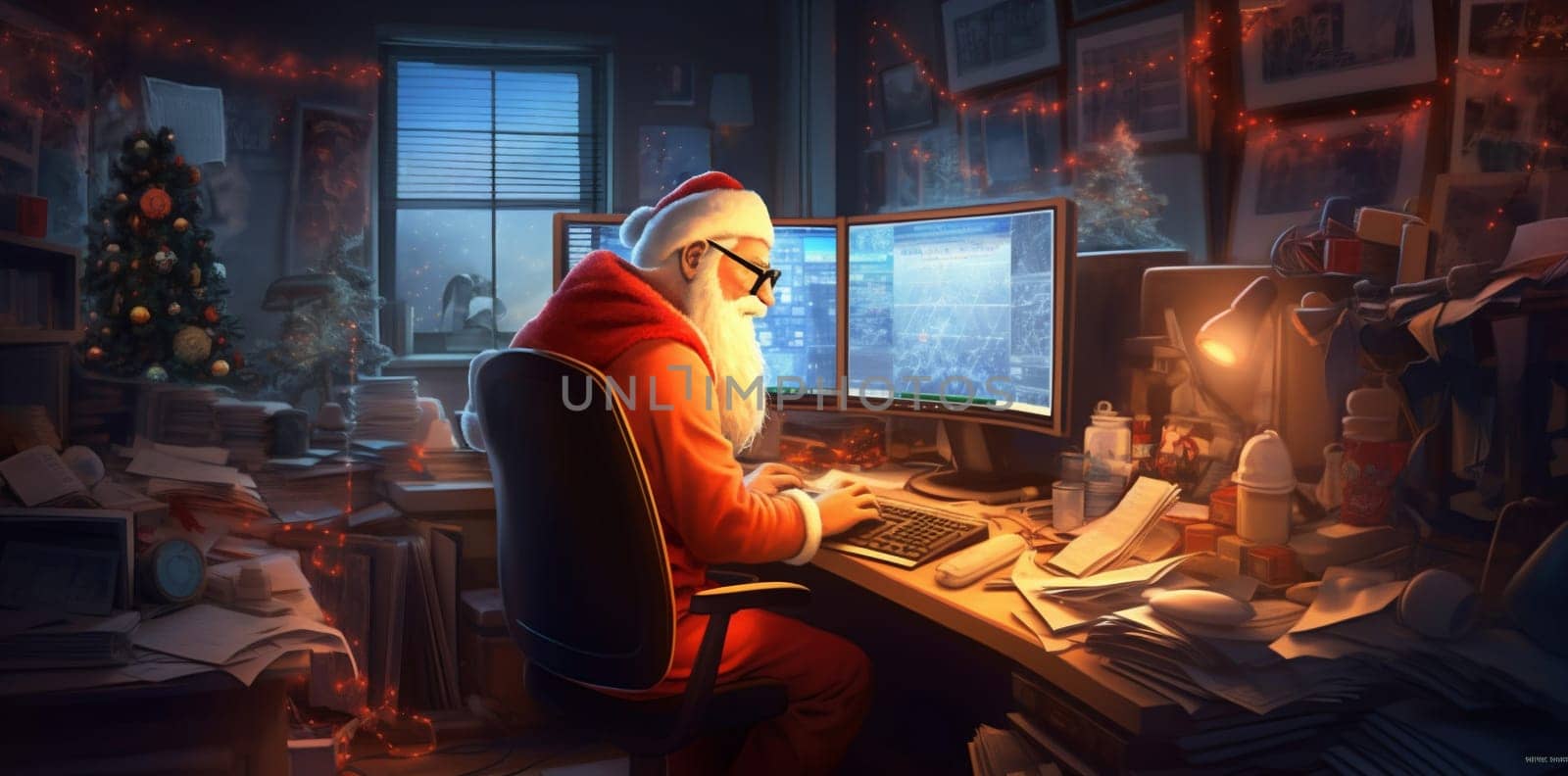 communication christmas home family laptop happy character santa holiday house. Generative AI. by Vichizh