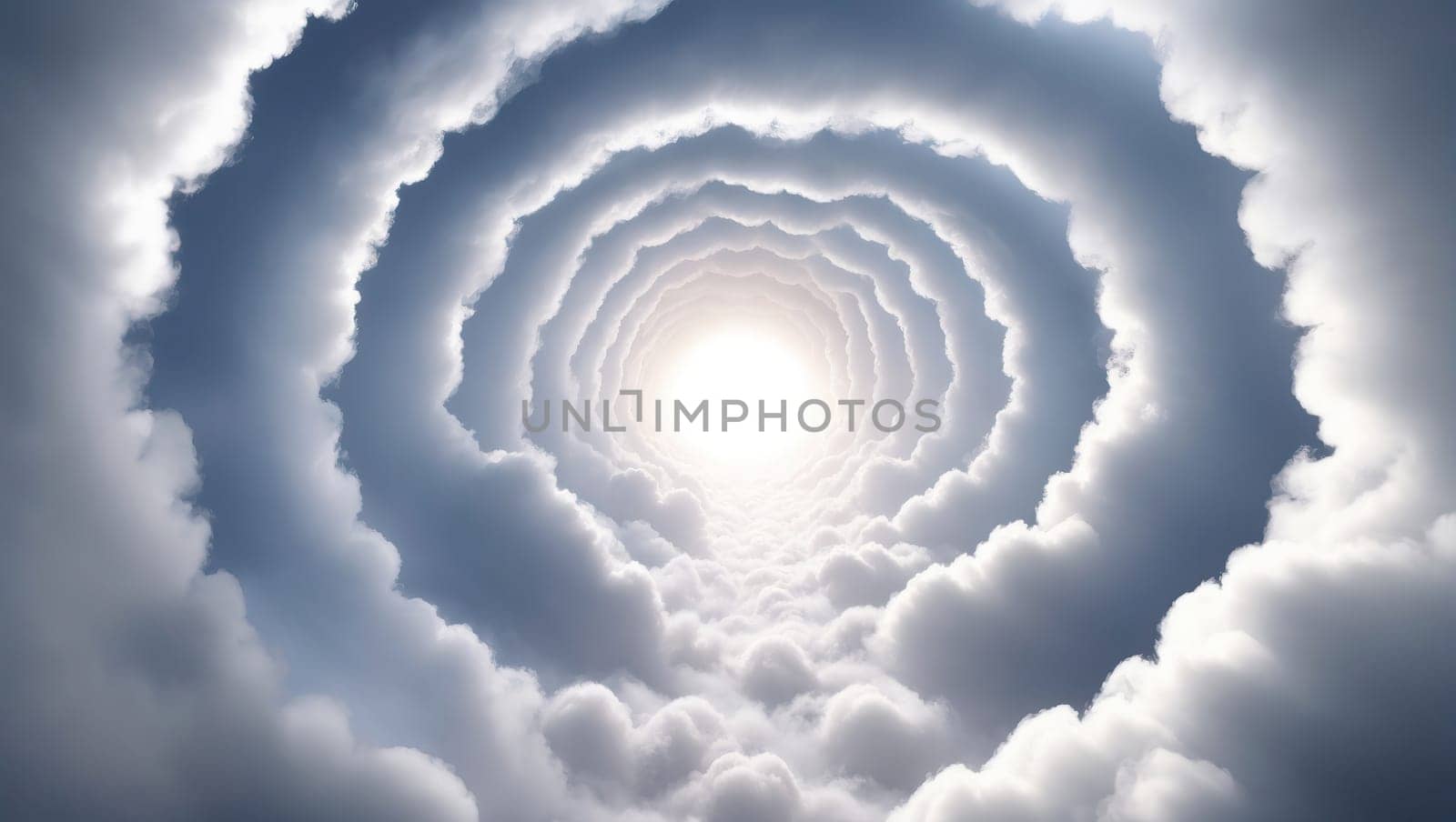 Inside a long tunnel of clouds. AI generated