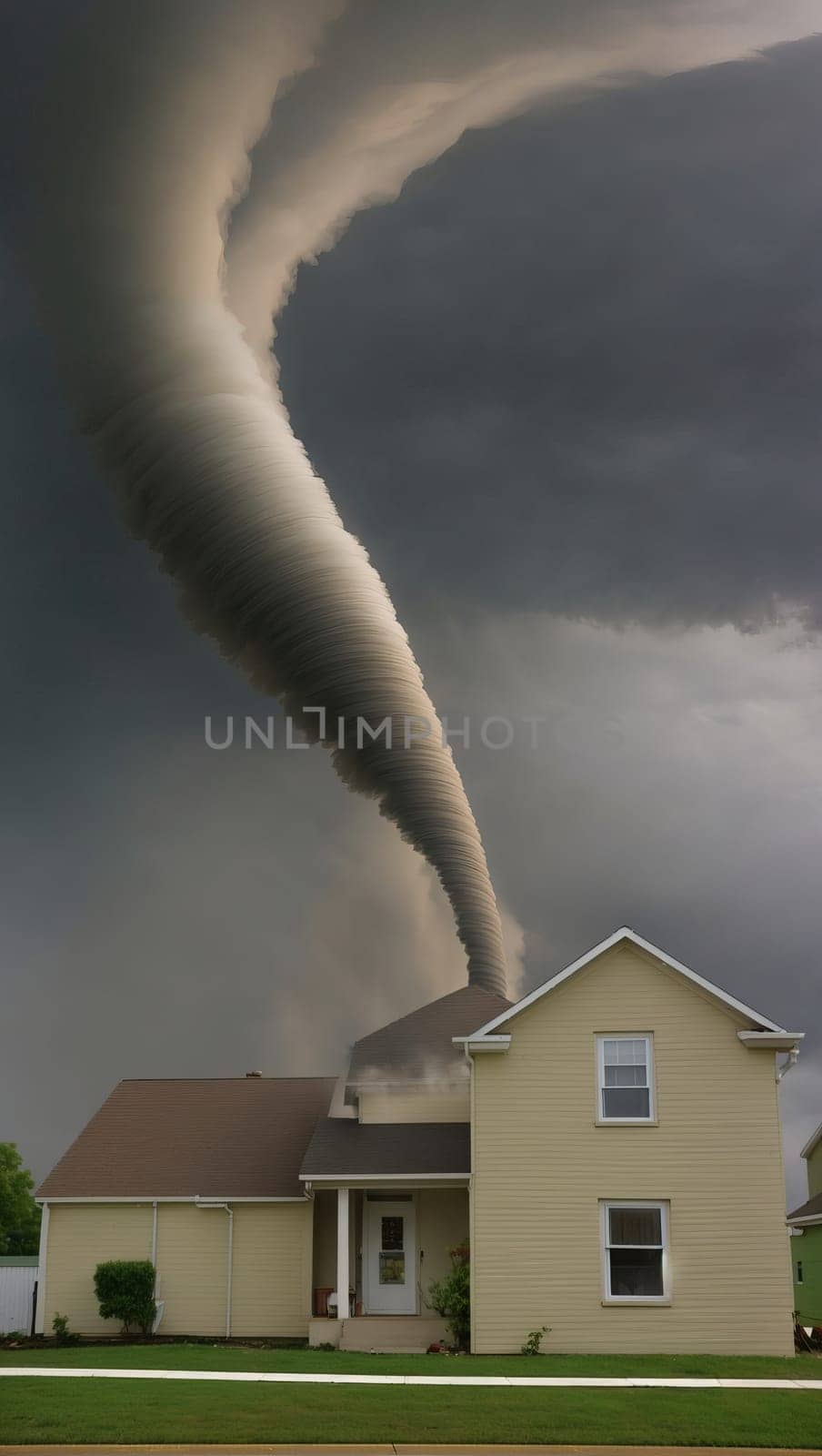 Residential building in a rural area in bad stormy weather during a tornado by applesstock