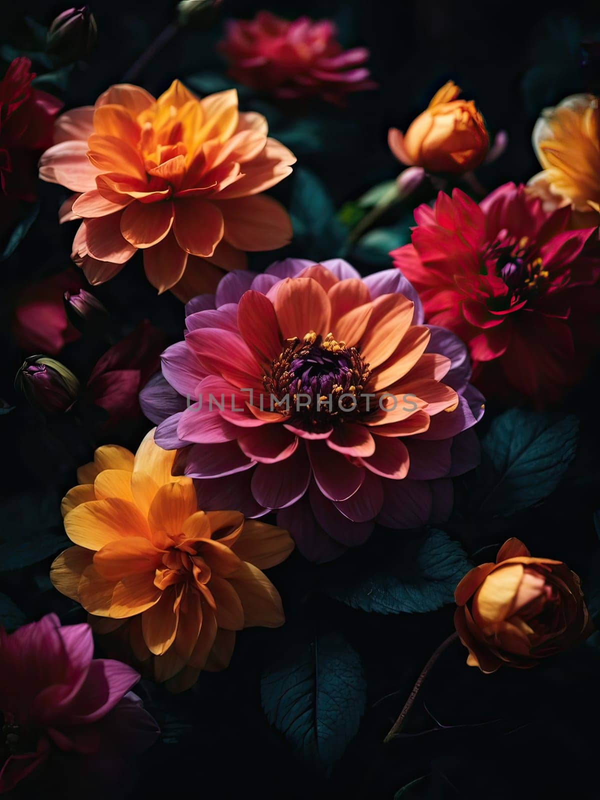 Colorful dark and moody flowers by applesstock