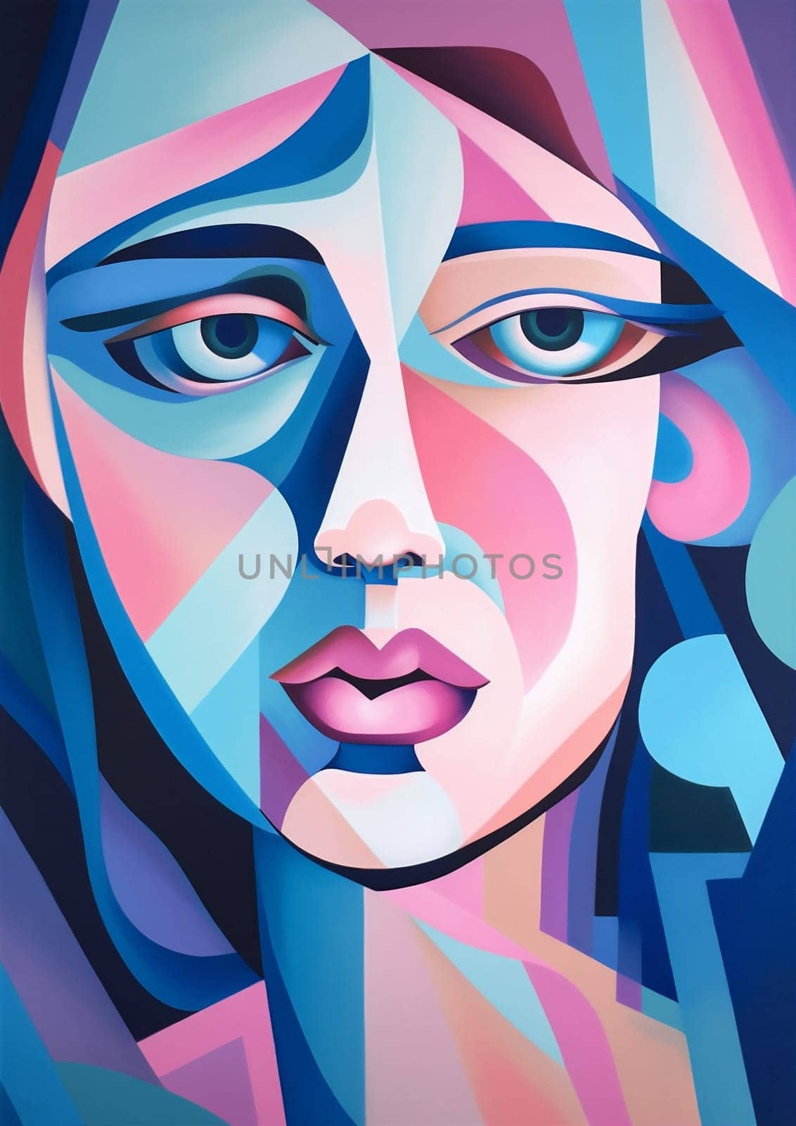 cubism woman graphic illustration poster cubist design modern face fashion portrait abstract. Generative AI. by Vichizh