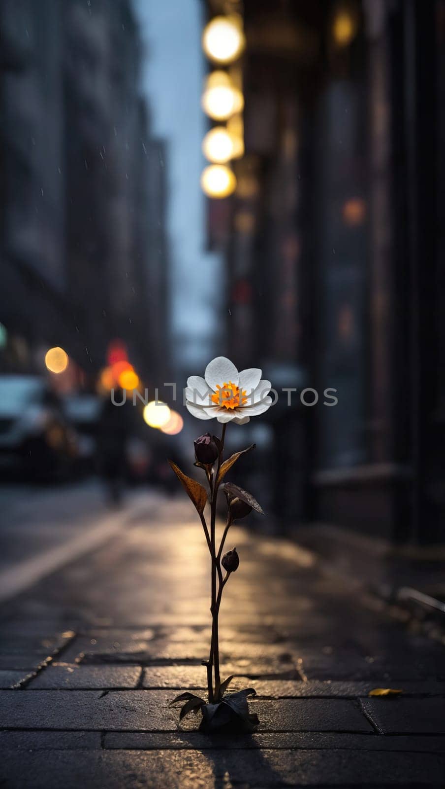 Beautiful flower on the stone road by applesstock