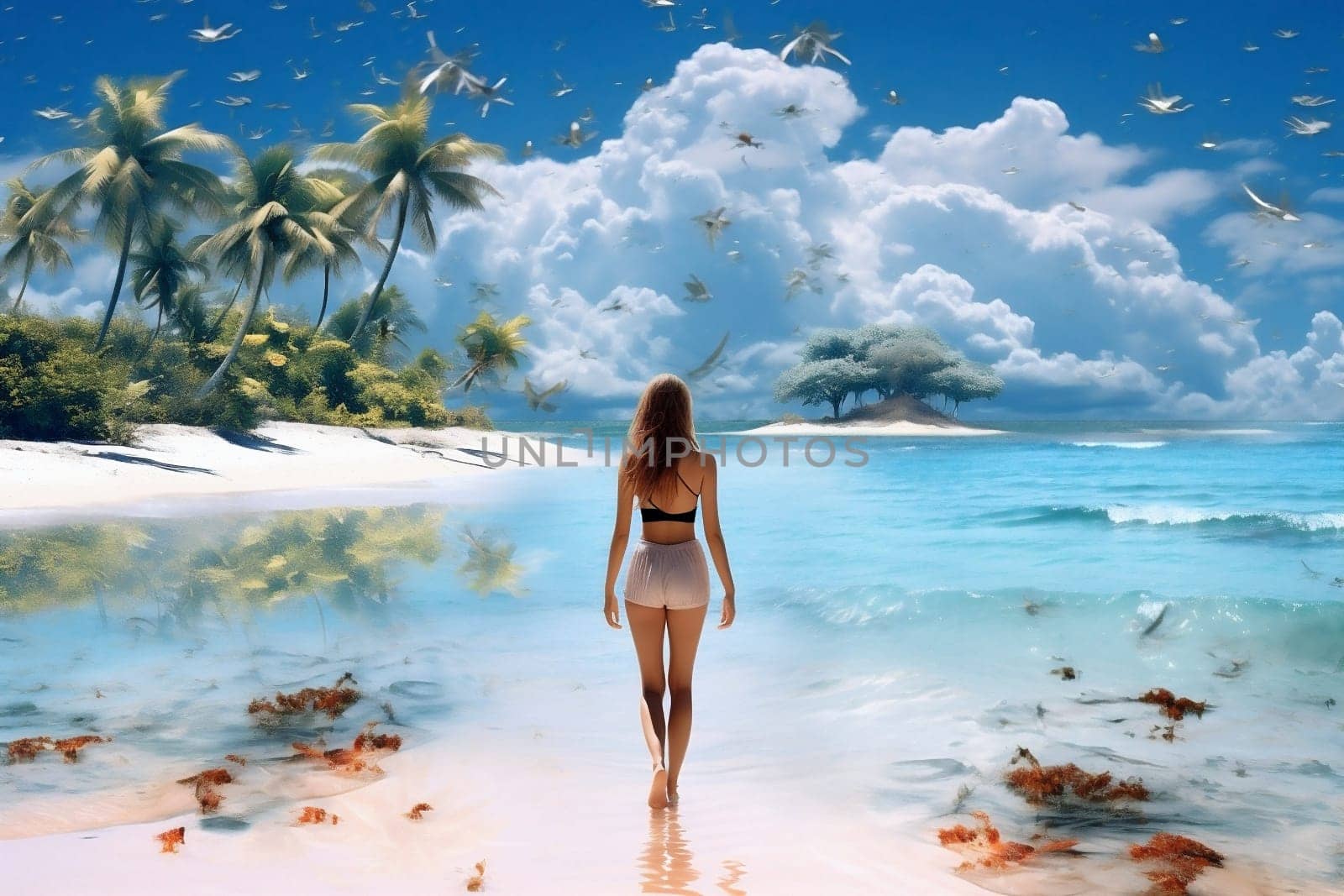 Women sky island white vacation beach relaxation holiday nature lifestyle travel beauty tropical tan body sand bikini blue summer sea female ocean person water