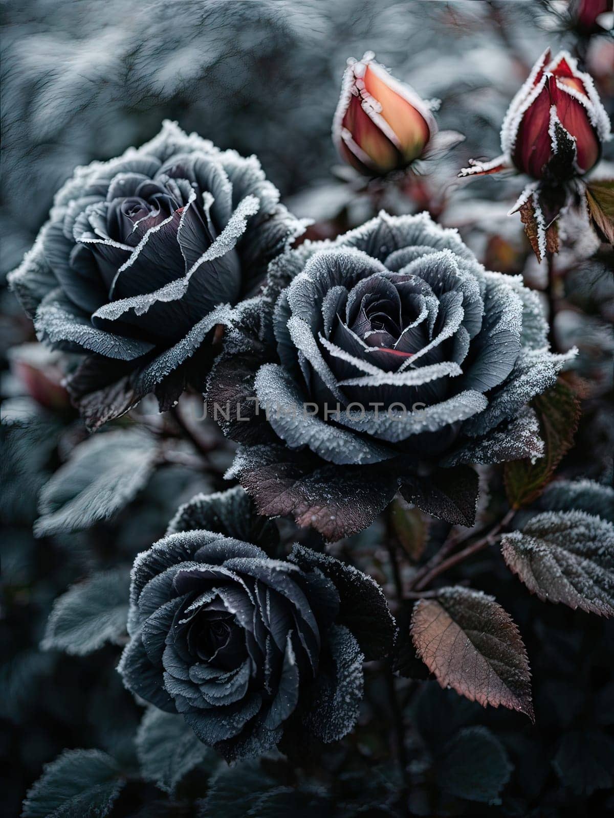 Beautiful bunch of frosty deep black roses by applesstock