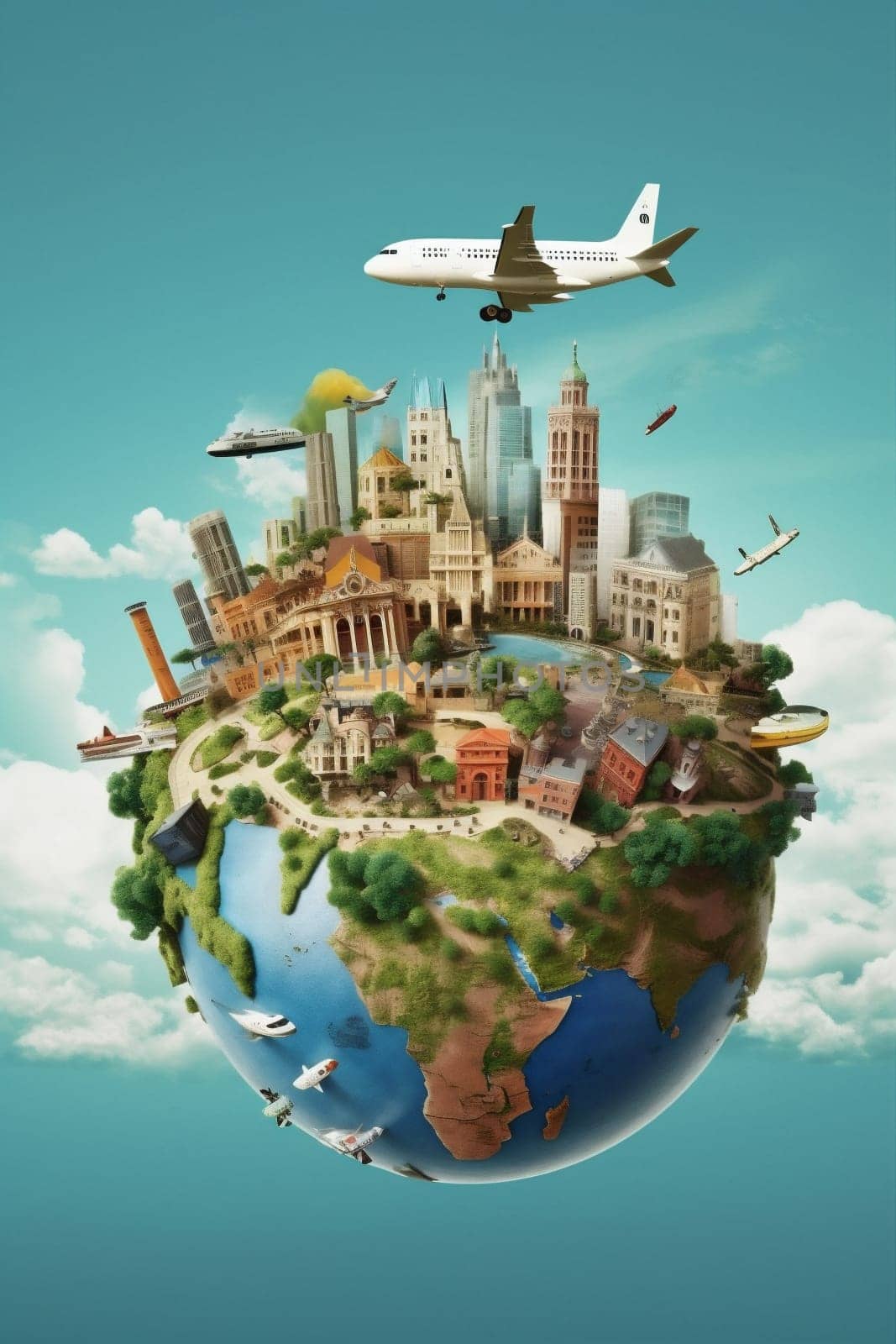 map illustration earth concept city travel tour worldwide planet tourism holiday london aircraft trip global plane vignetting globe europa aeroplane student. Generative AI.