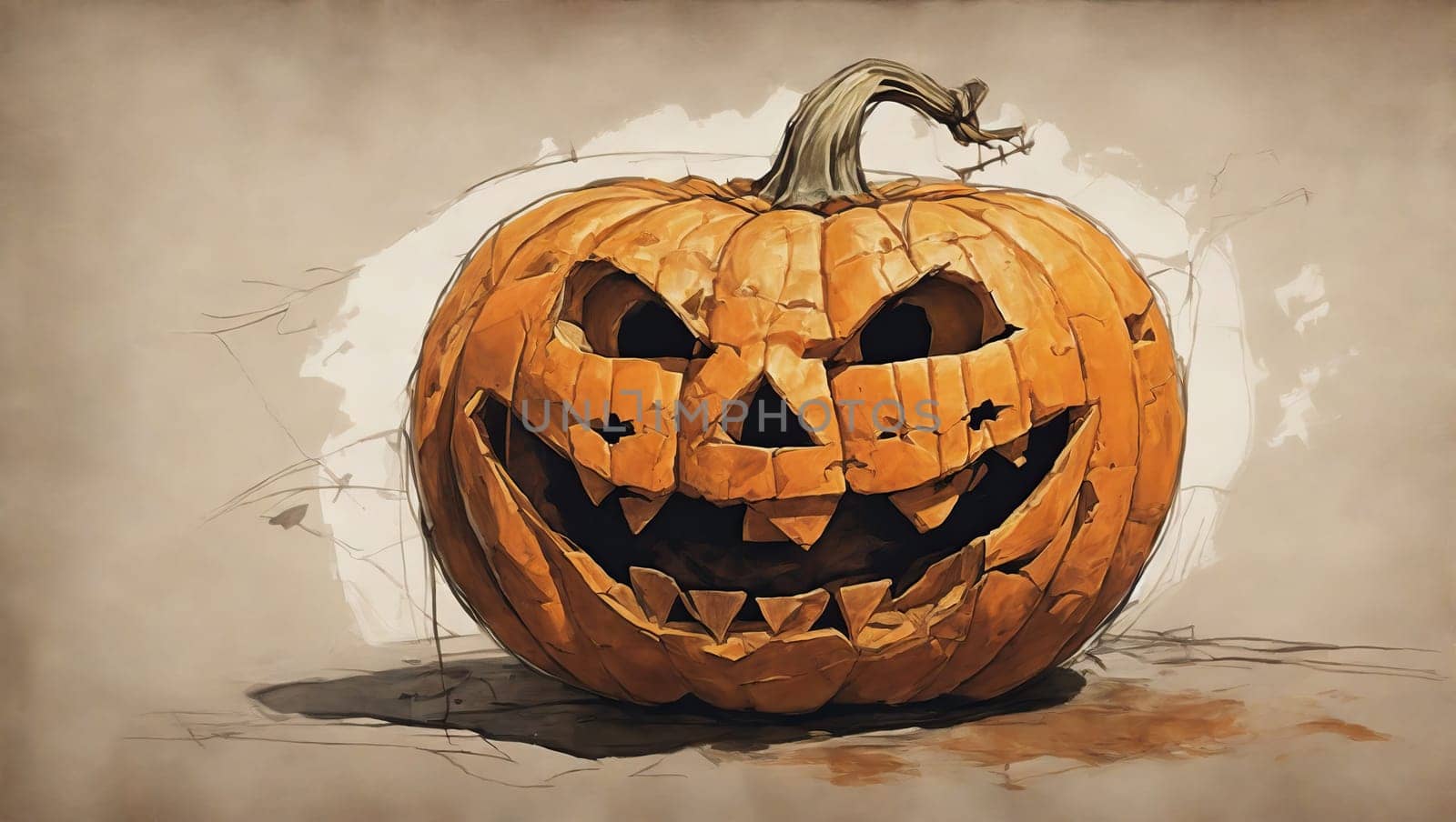 Halloween pumpkin painting. AI generated