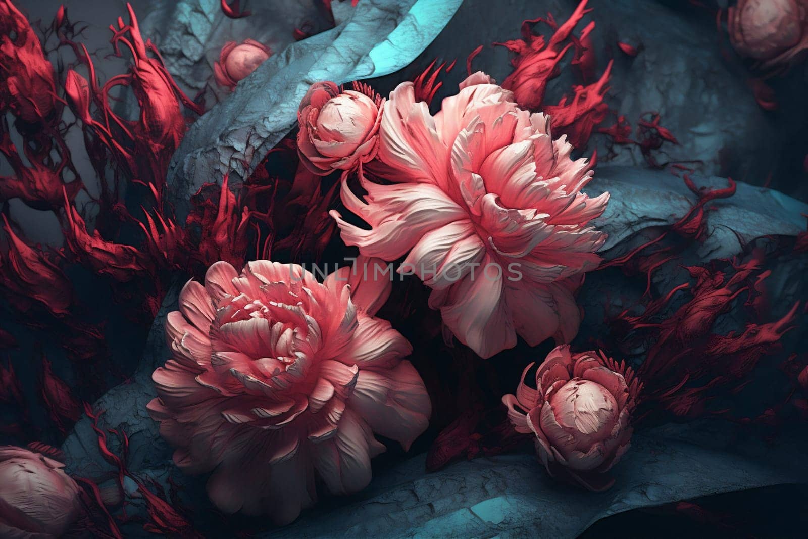 bright nature bloom peony colours flower flora blossom design neon. Generative AI. by Vichizh