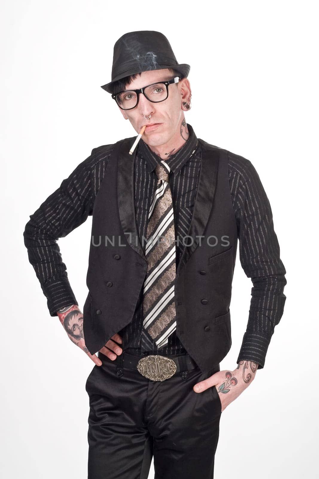 tattooed man with cigarette