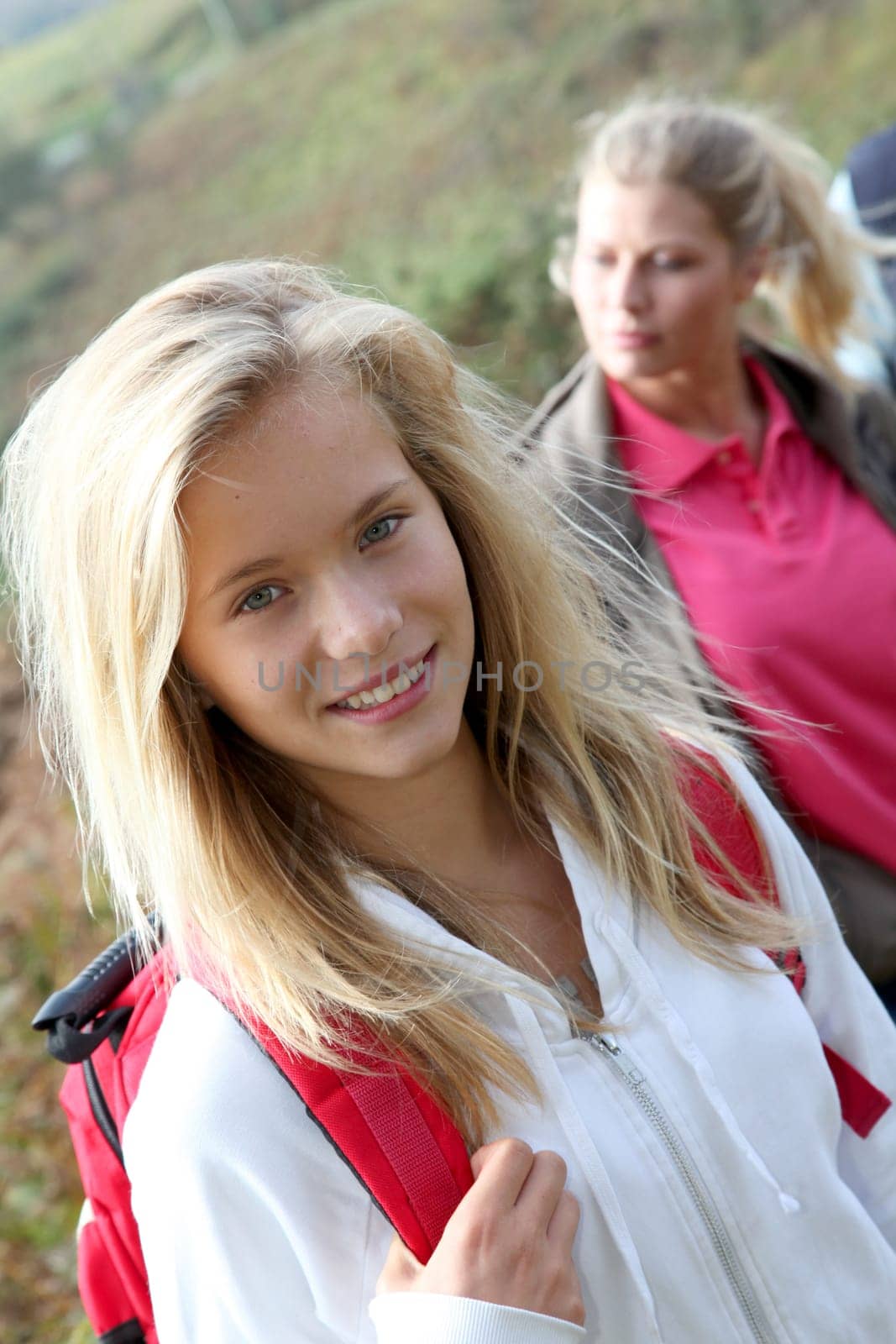 Closeup of beautiful young girl on hiking day