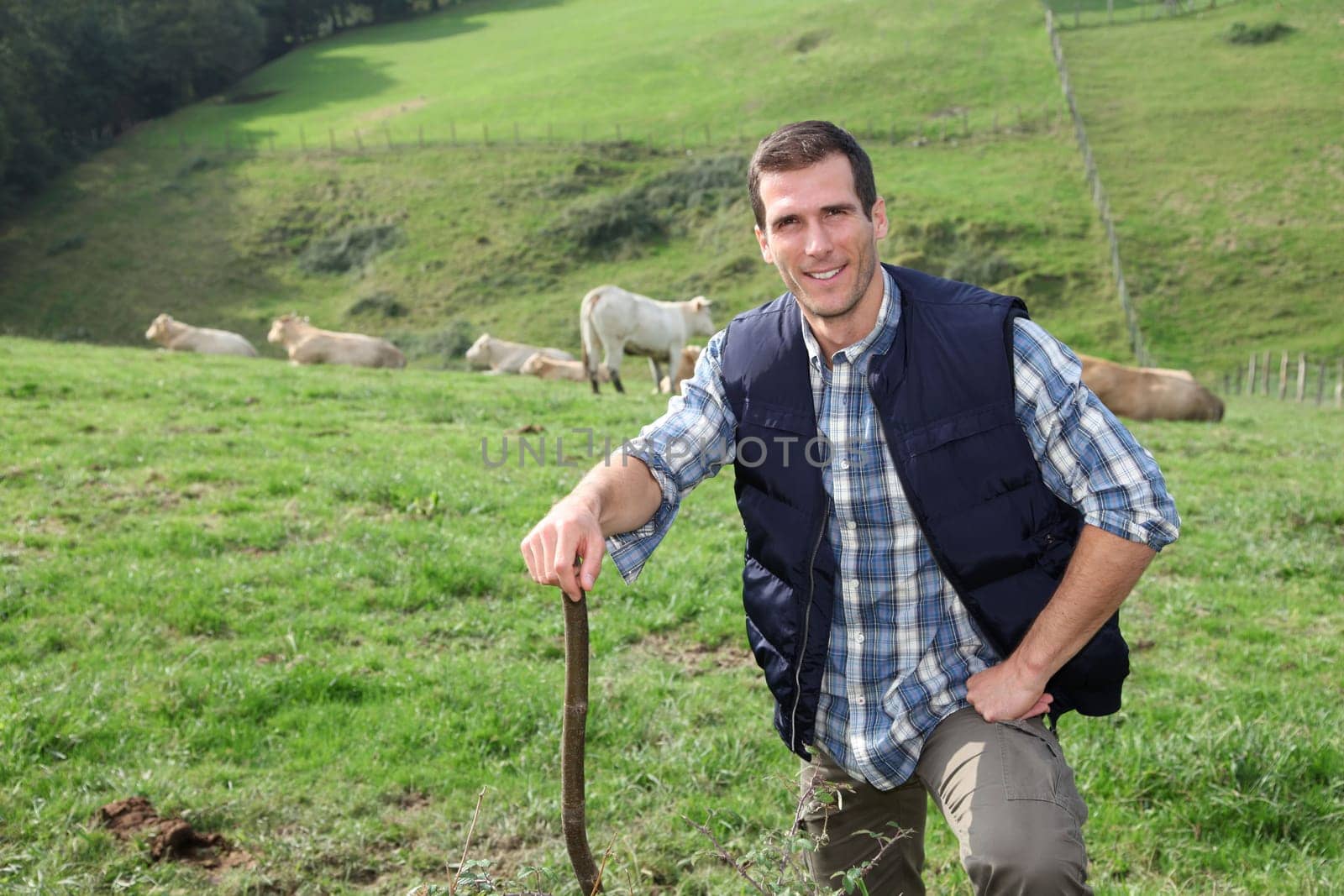 Breeder standing in pasture land