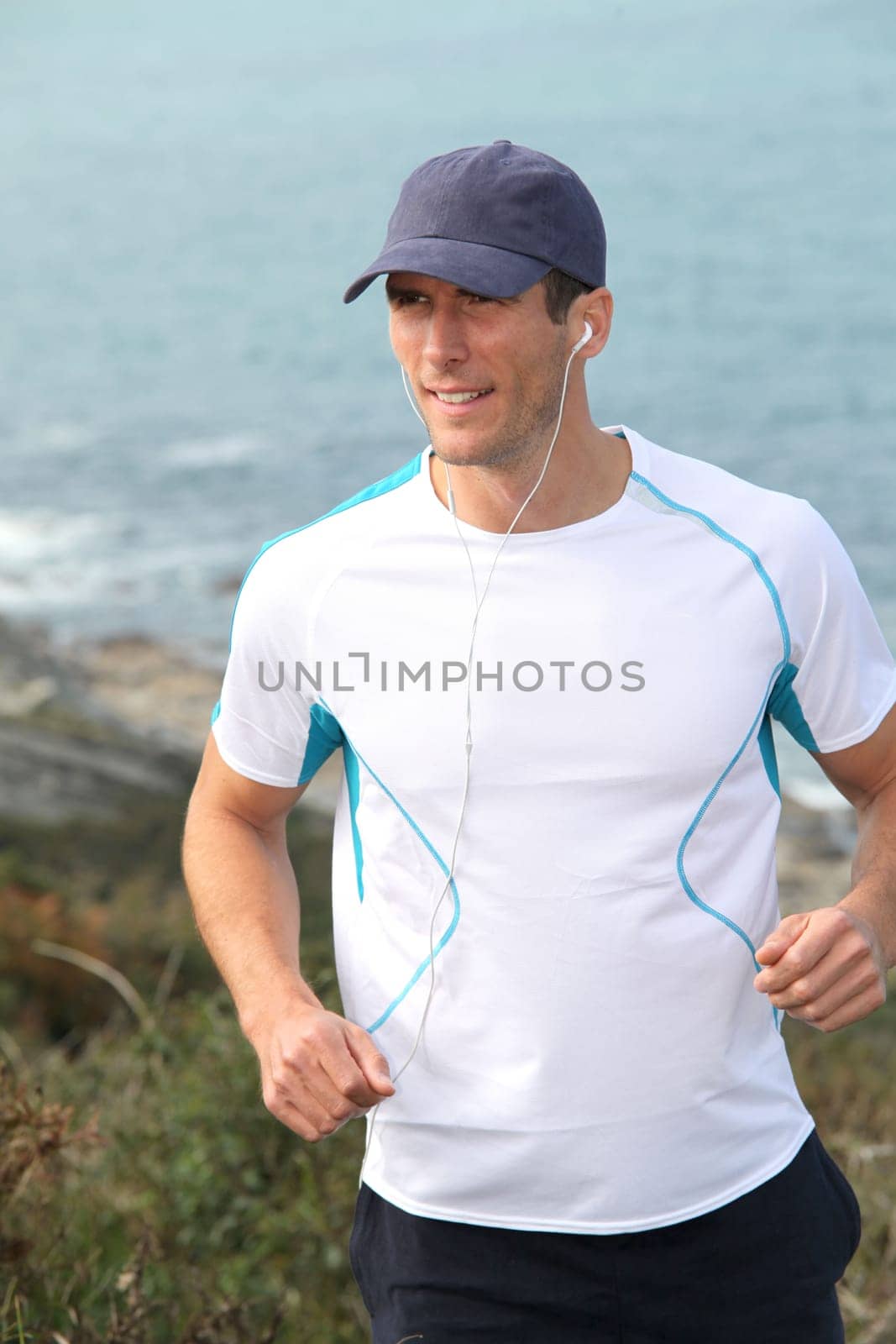 Closeup of man running outside
