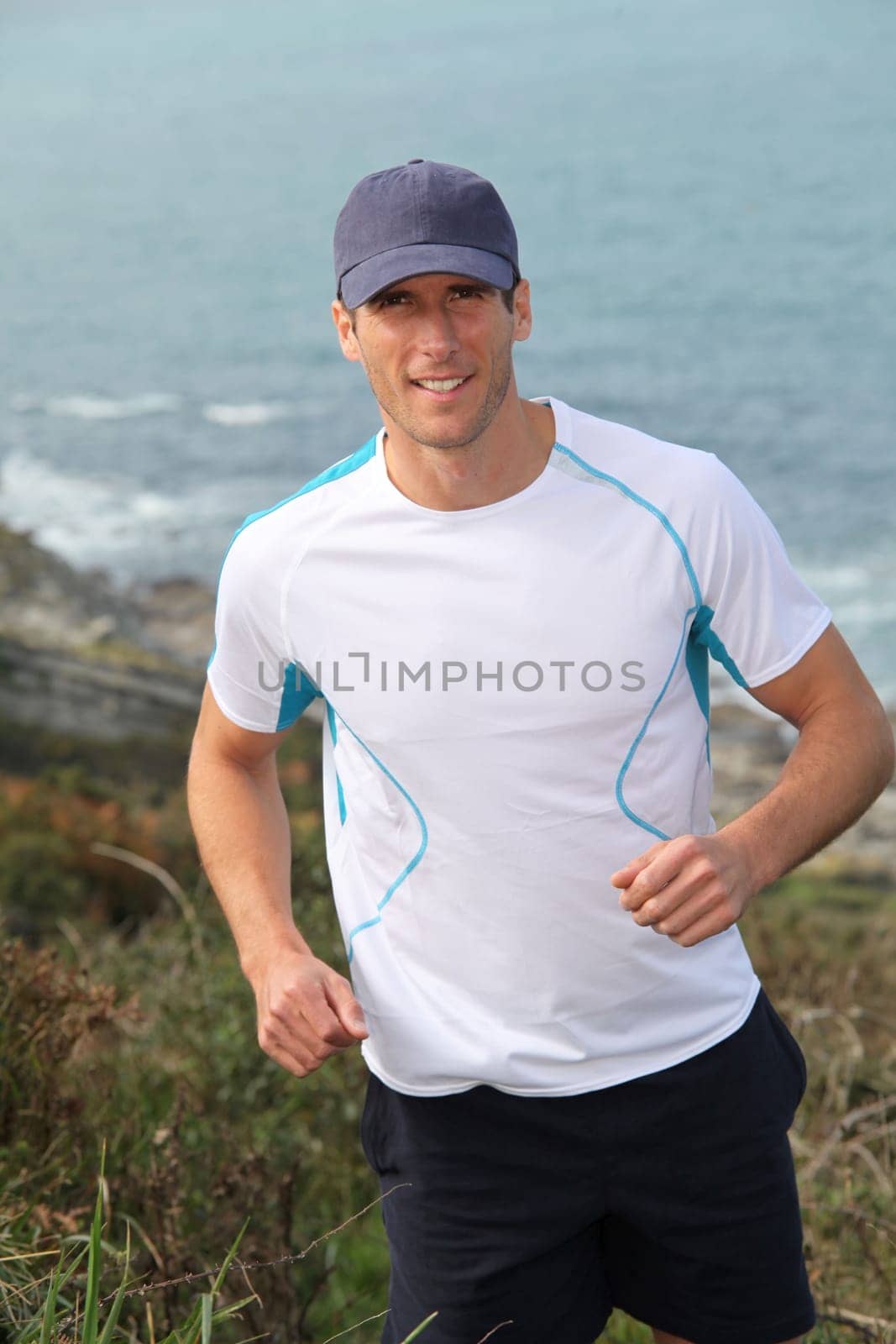Closeup of man running outside